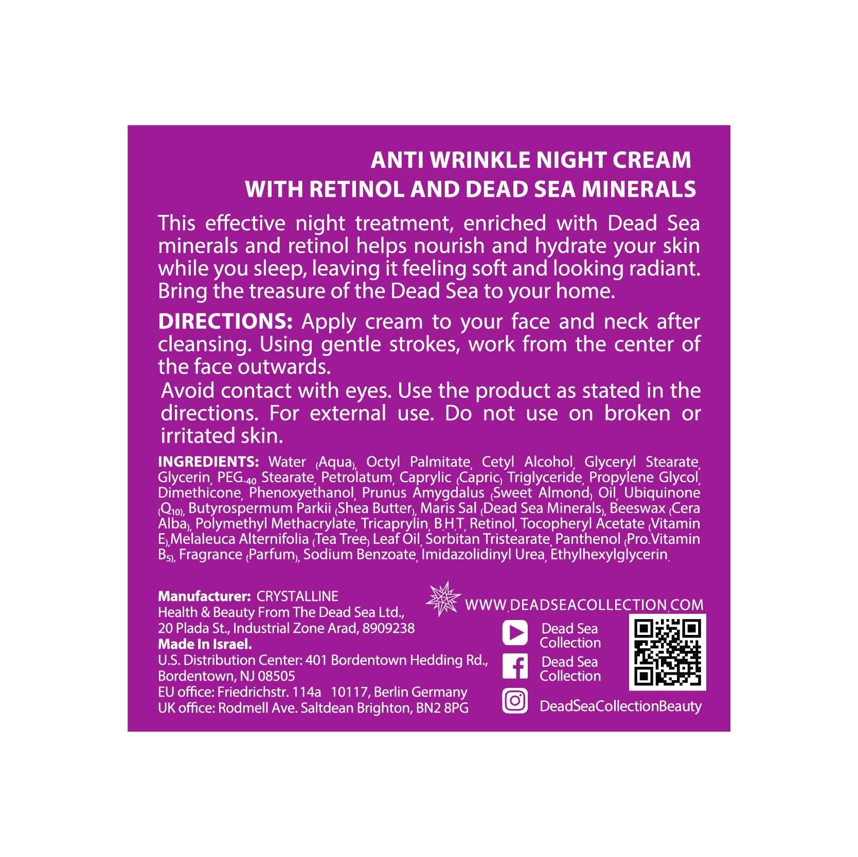 Dead Sea Collection Dead Sea Collection Anti-Wrinkle bundle Day+Night Cream for Face with Retinol - Anti Aging - Skin Care with Sea Minerals - Nourishing, Moisturizer, Hydrating and Smoothing Face Cream 2X(1.69 fl.oz)