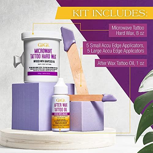 GiGi GiGi Microwave Tattoo Hard Wax Kit - Hair Removal Wax for Sensitive Skin & Tattoos, Includes After Wax Oil & Applicators, 8 oz