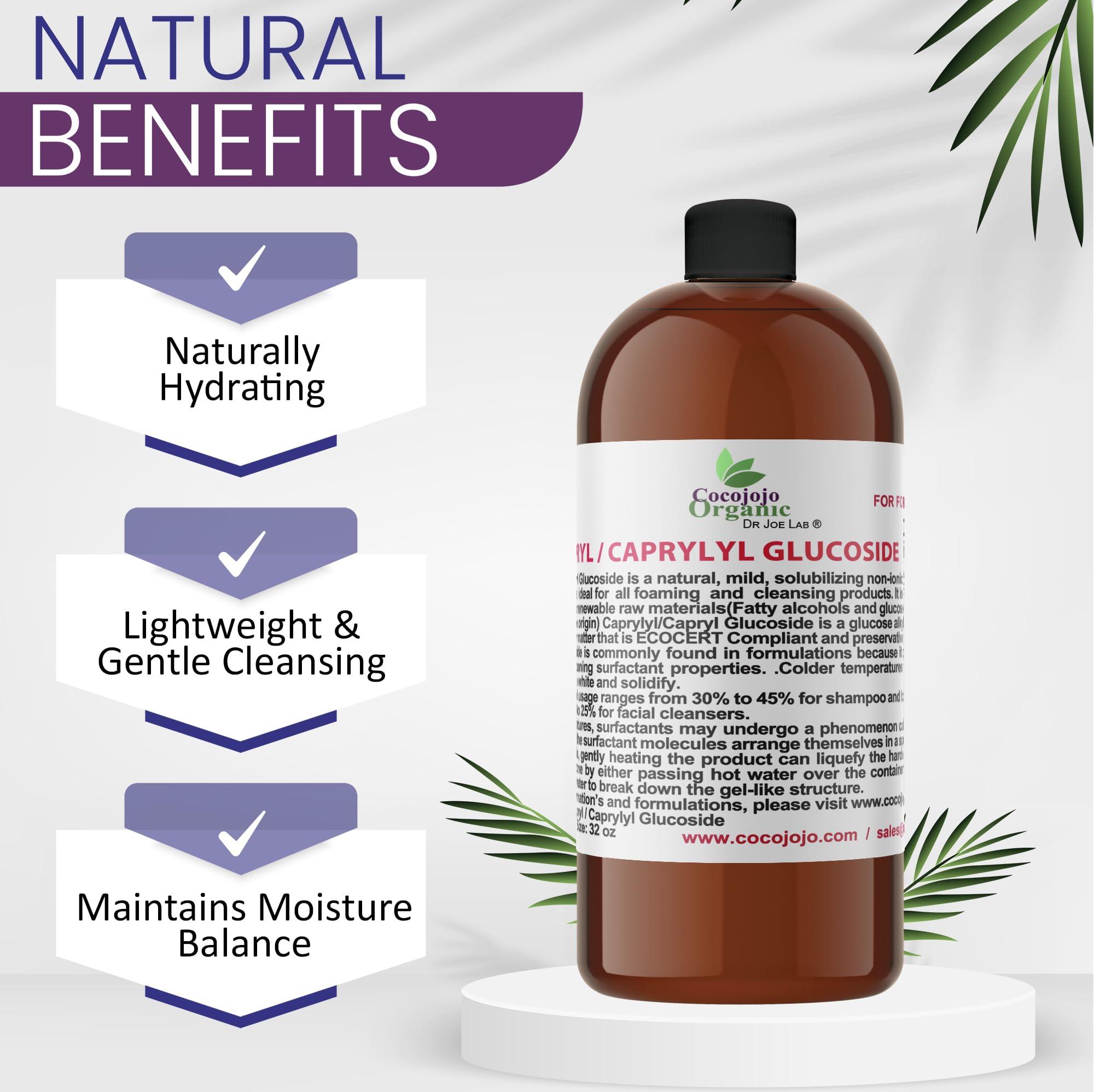 Dr Joe Lab Dr Joe Lab Capryl Glucoside Liquid Surfactant - Caprylyl Natural, Plant Derived - DIY Skin Care - Shower Gels, Foaming, Body Soap, Shampoos Baby Products Face Cleansers - COCOJOJO (32 oz)