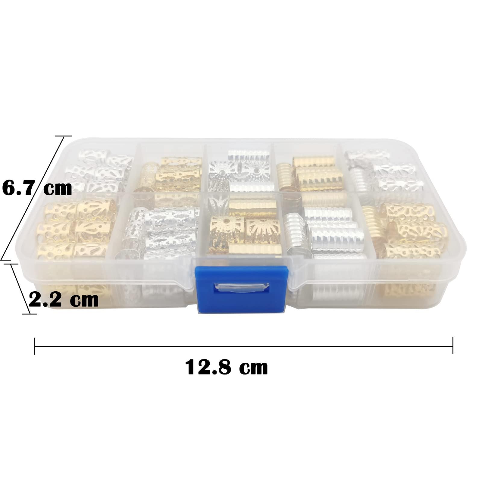 Flosius 100 PCS Gold Hair Cuffs Hair Beads for Girls Silver Hair Jewelry for Braids Accessories, Flosius Hair Charms for Braids Dreadlock Accessories Loc Jewelry for Black Women