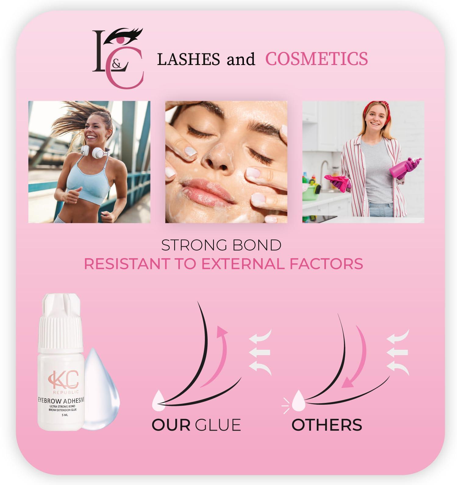 KC Republic KC Republic Eyebrow Extensions Kit with 4 Trays of Mink Eyebrows in Blonde/Light Brown, Brown, Dark Brown, Black, Comes on Mixed Length Trays 5-8 Mm Mix, Eyebrow Extension Glue & Extension Tweezers