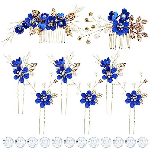inSowni inSowni 20 Pack Classic White Dusty Pink Blue Flower Bridal Wedding Hair Side Combs+U-shaped Flower Hair Pins+Twist Spiral Pearl Hair Pins Pieces Headpieces Accessories for Brides Bridesmaids Women