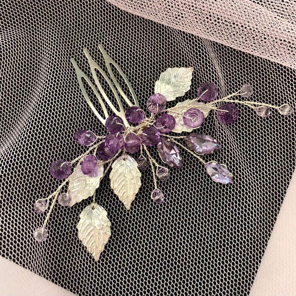 Aimimier Aimimier Bridal Purple Crystal Leaf Hair Comb Amethyst Hair Piece Wedding Hair Accessories for Women and Girls (Purple)
