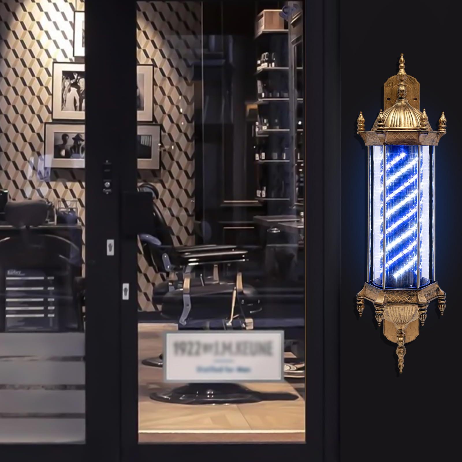 TFCFL TFCFL 110V Rotating Barber Light, Retro Style Barber Pole, Salon Shop Open Sign, Blue+White Stripes LED Light, Wall-Mounted 50 RPM