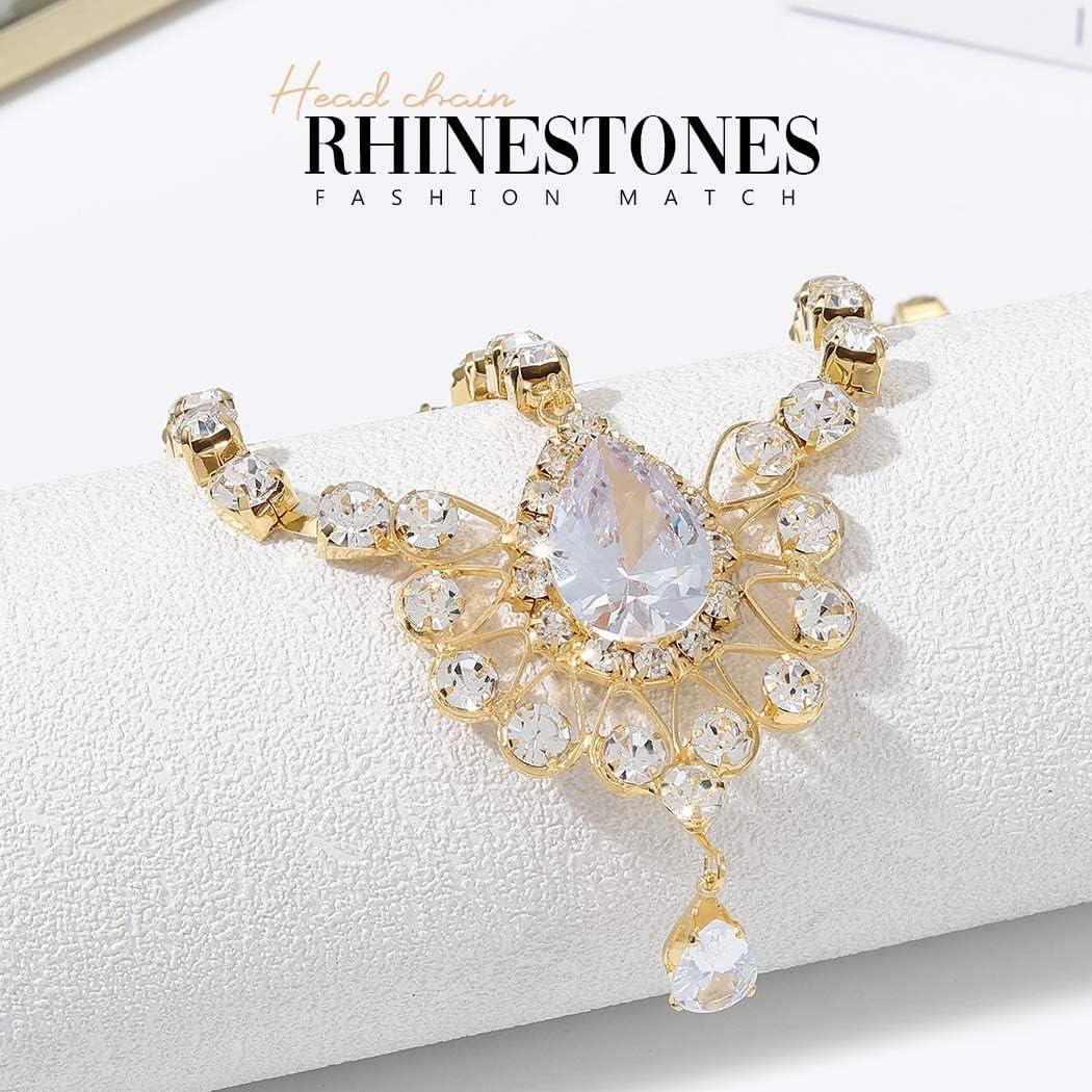 Catery Catery Head Chain Jewelry Crystal Hair Chains Boho Headpiece Pendant Head Chain Hair Jewelry Hair Accessories for Women and Girls (Gold)