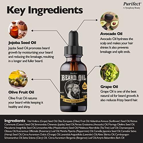 Purifect by Symphony Beauty Made In USA Beard Oil 100% Natural Growth Strength Non-Greasy Fast Absorbing 30ml 1fl oz - PURIFECT