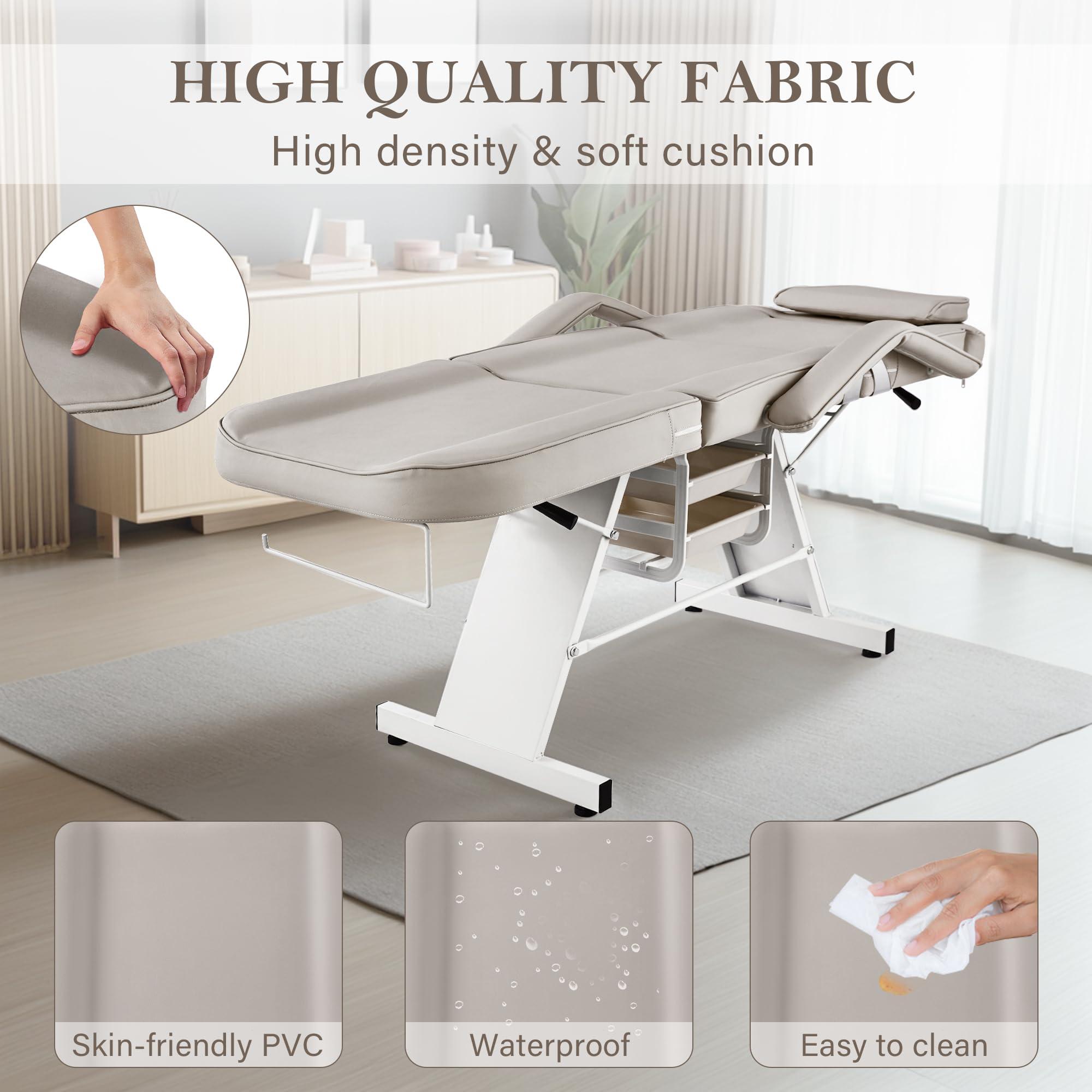 KIIUMI KIIUMI Tattoo Chair for Client, Facial Beds for Esthetician Lash Bed with Extended Head & Rolling Stool, Extensions Tattoo Massage Table for Artist Beaty Spa Salon Equipment with Storage Tray -Grey