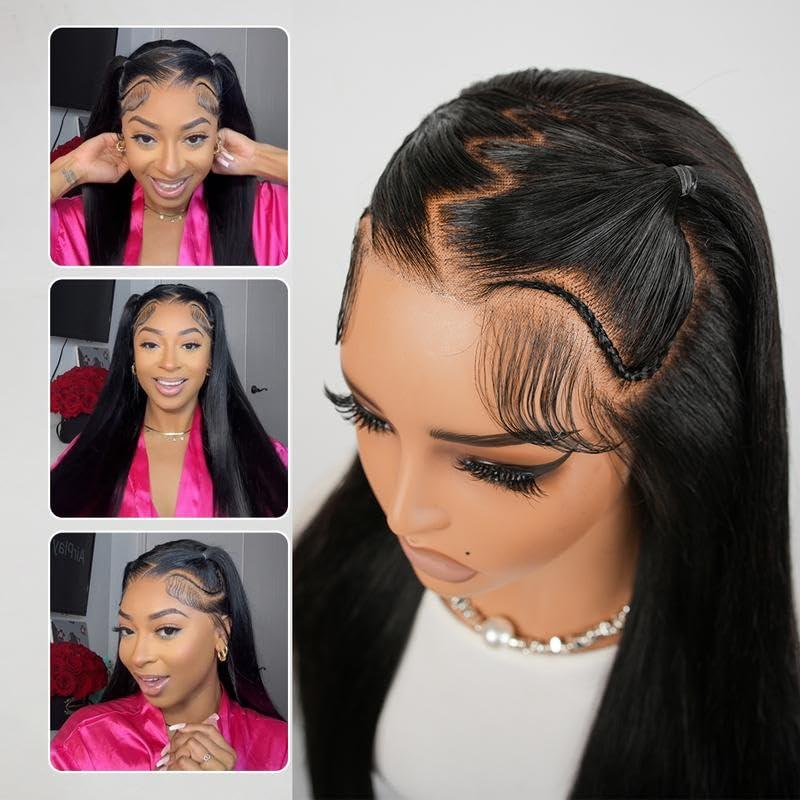 Ali Pearl Alipearl Hair Pre Styled Straight Wig 13x4 Glueless Ready to Go Lace Frontal Wig Human Hair Wigs Pre cut Pre Plucked Pre Bleached Beginners Glueless Wig 180% Density 22 Inch