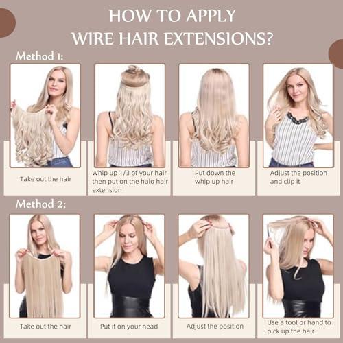 Fshine Fshine Invisible Wire Hair Extensions Real Human Hair Ash Blonde 18 Highlighted Bleach Blonde 613 One Piece Clip in Hair Extensions Soft Remy Human Hair Hidden Wire Human Hair Extension 20Inch 80G