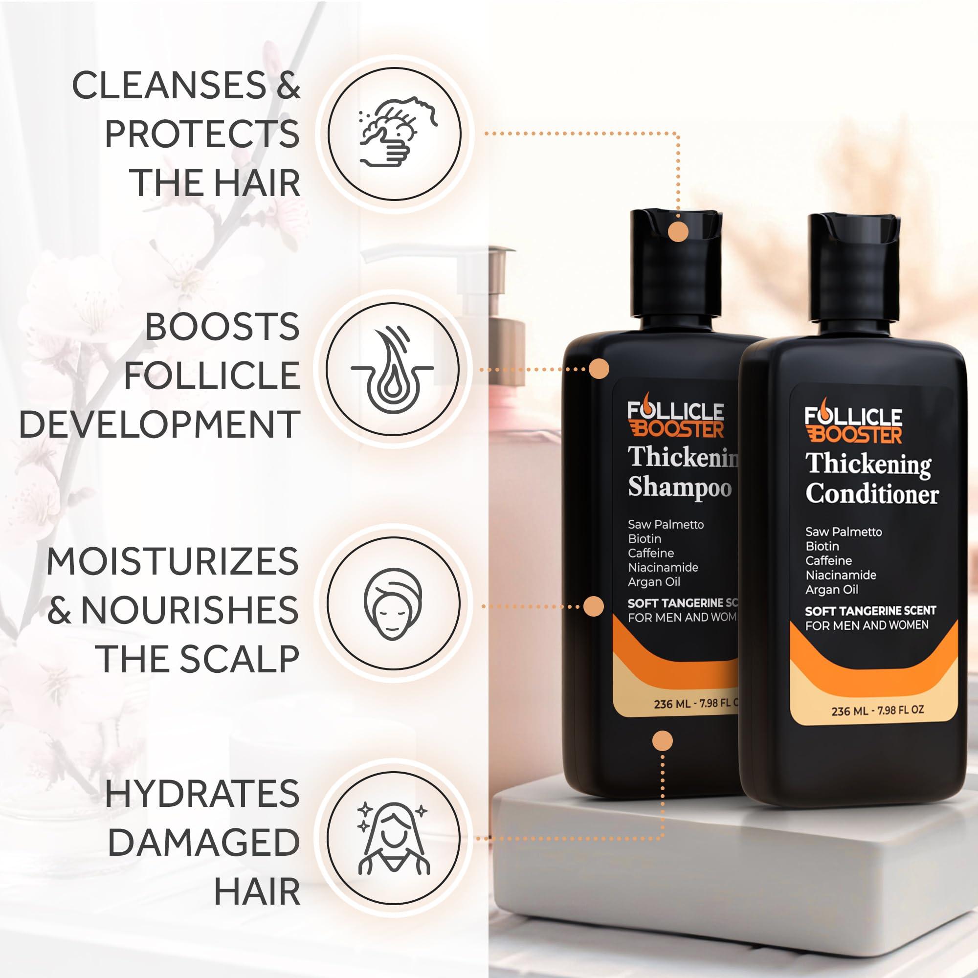 FOLLICLE BOOSTER Biotin Hair Growth Shampoo and Conditioner Set for Men and Women - Thickening Treatment for Thinning Hair - Natural and Vegan DHT Blocker for Hair Loss - Caffeine, Saw Palmetto, Niacin, Argan Oil