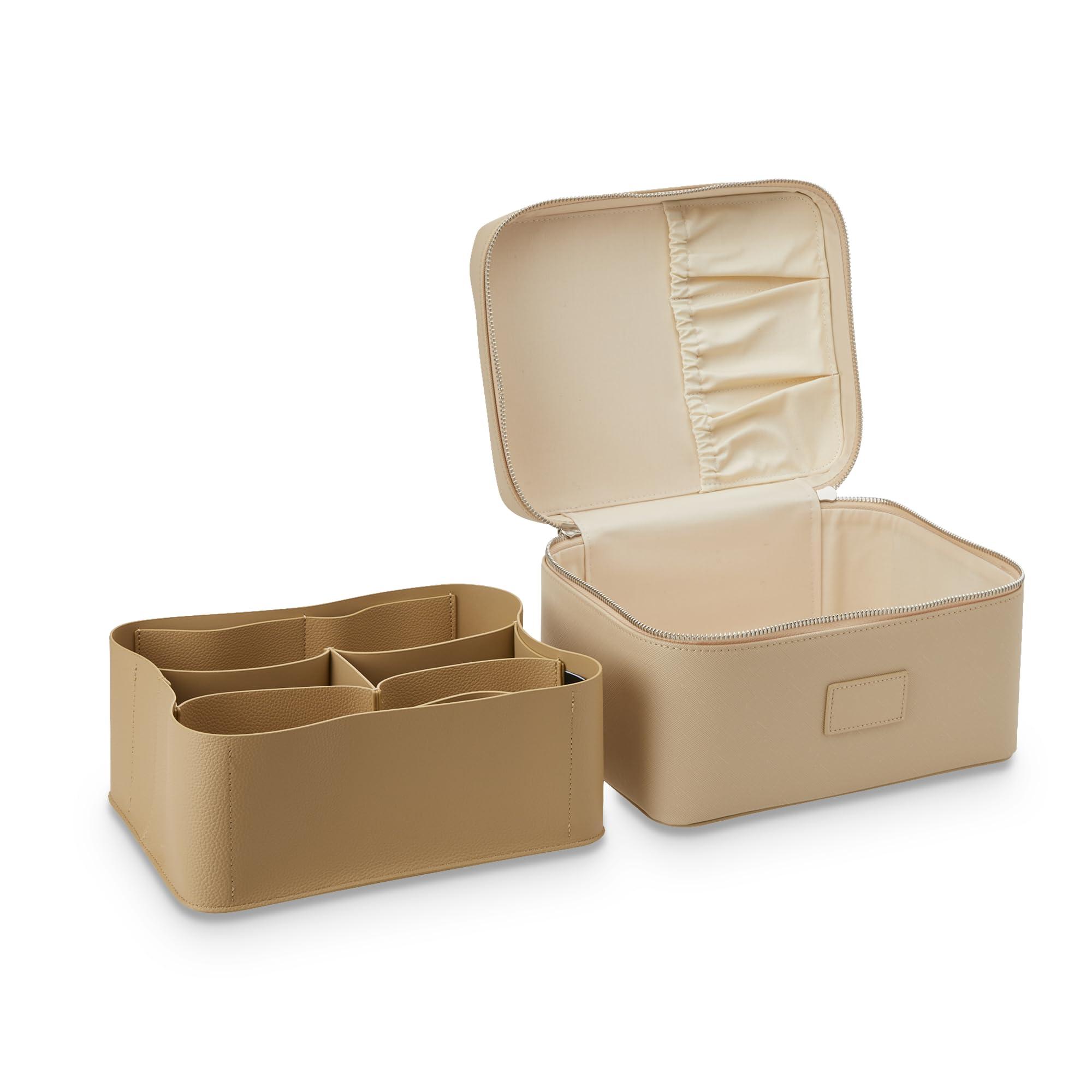 ETOILE ETOILE - Vanity Case Beige - Stylish Travel Makeup Bag Organizer with Dividers