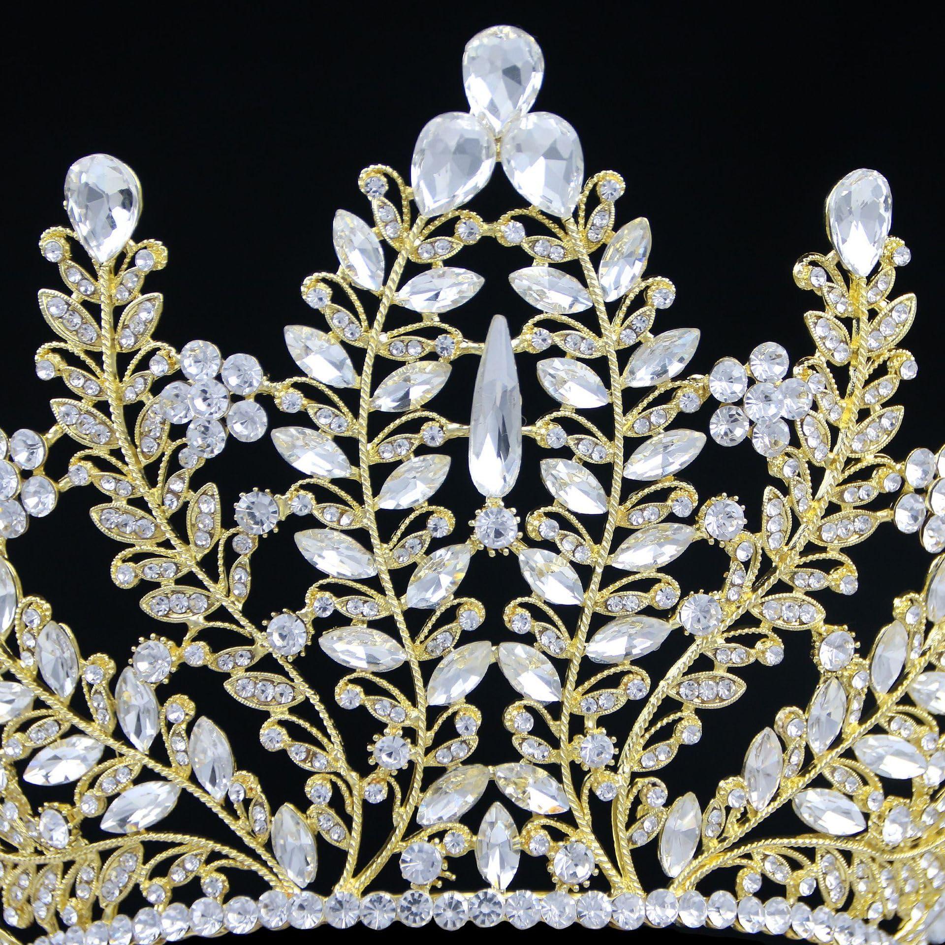 QXMYOO Extra Large Tiaras 5.8\" Tall Pageant Crowns for Women Clear Austrian Crystal Tiara Silver Homecoming Queen Crown Big Rhinestone Headpiece for Birthday Prom Quinceanera Wedding (A-Silver)