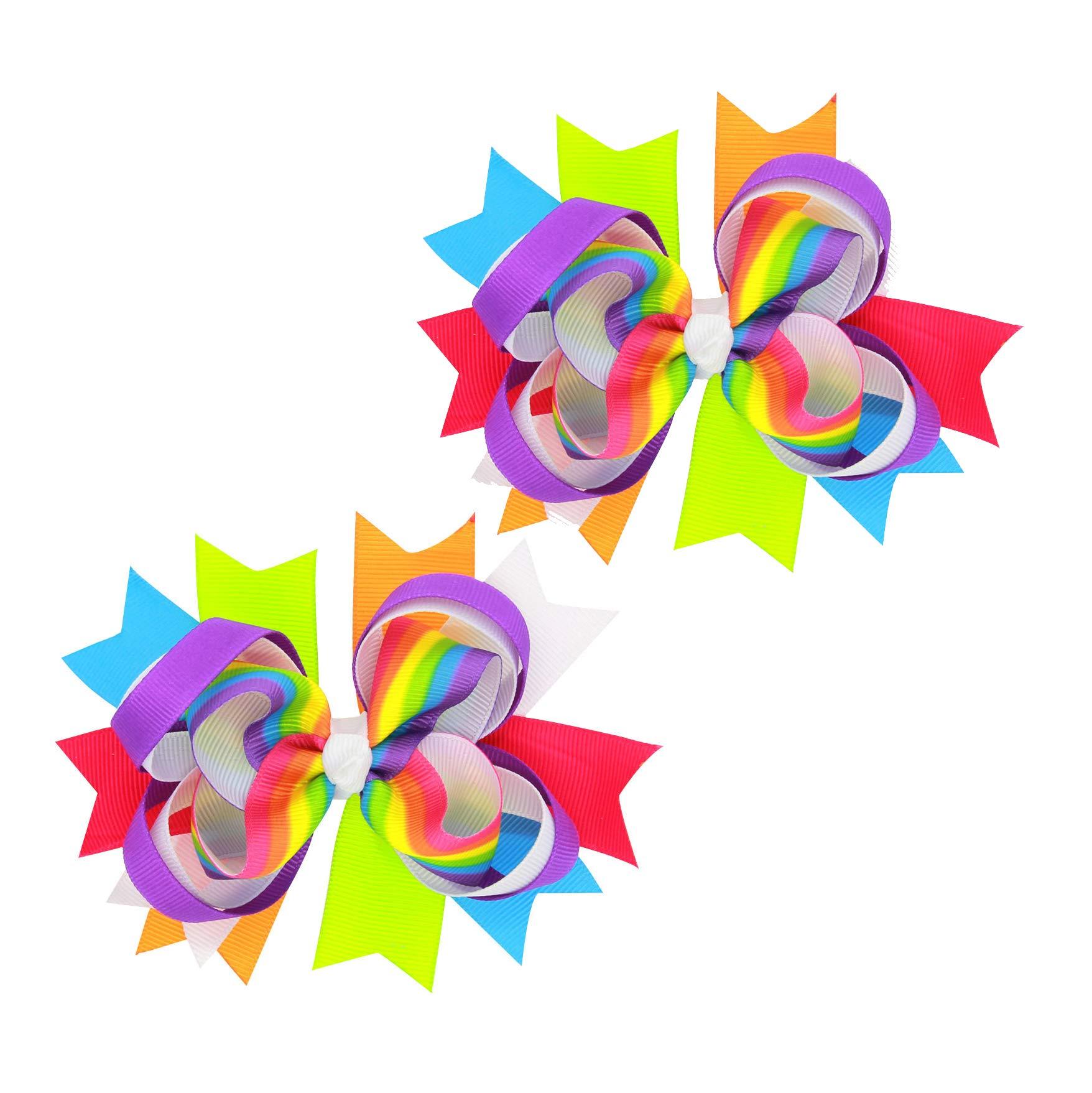 JustMyDress Rainbow Hair Bow with Clip Grosgrain Ribbons HairClips for Girls JB35 (2 Pcs-A1)