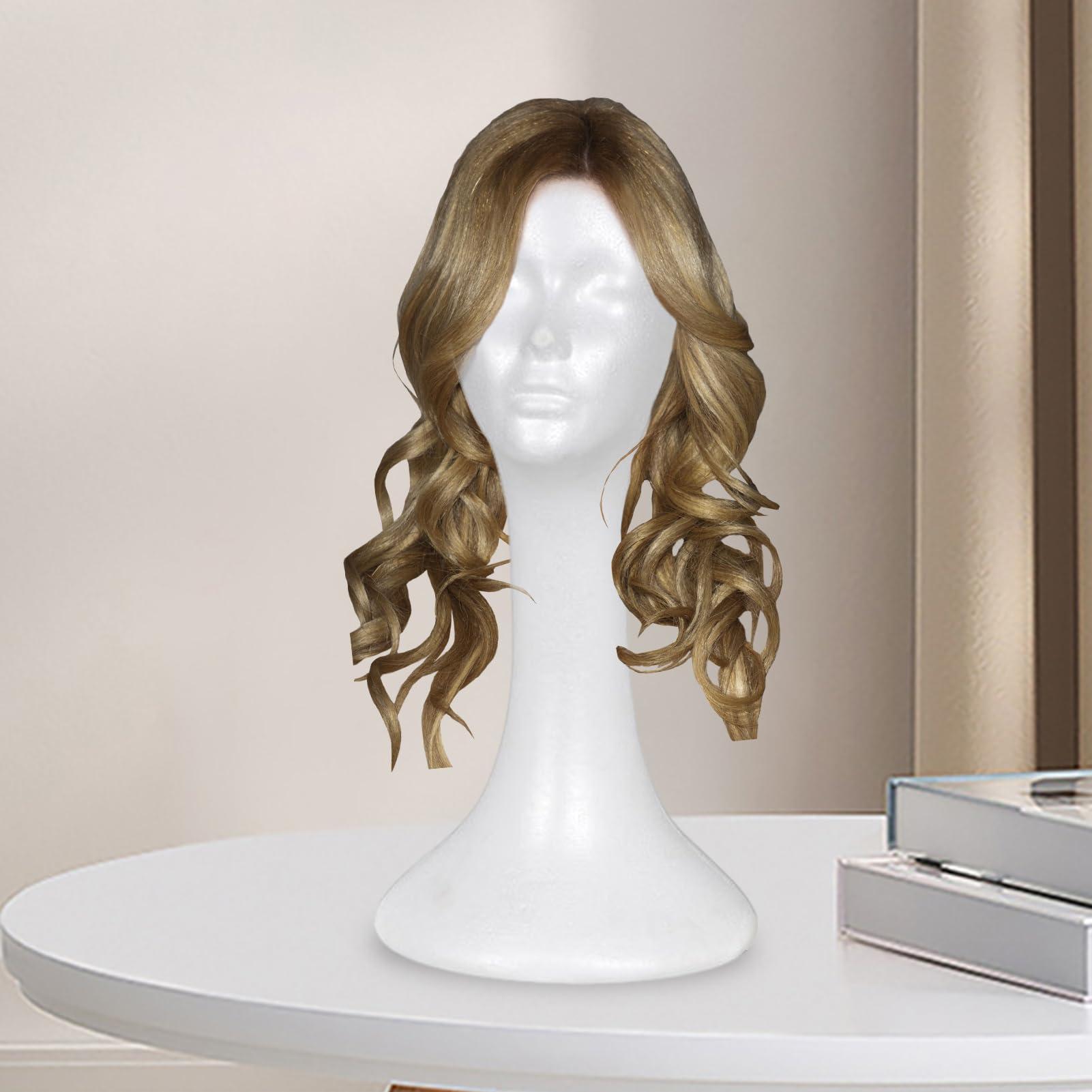 Grebest Foam Mannequin Head, Foam Wig Head for Mannequin, Female Mannequin Head for Wig Styling and Display, Portable Foam Manikin Head for Wigs Hats Hairpieces Jewelry Makeup, for Home Salon Travel (White)