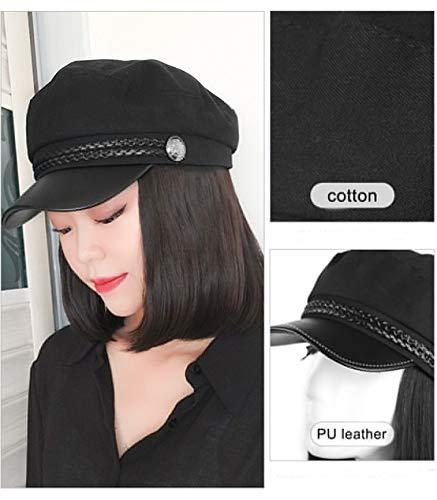 KXW KXW Baker Boy Hat Wigs for Women, Winter Newsboy Cap Hat with Synthetic Short Straight Bob Wig Hair Attached Dismountable Glueless for Daily (Natural Black Wig, 10 in/25cm)