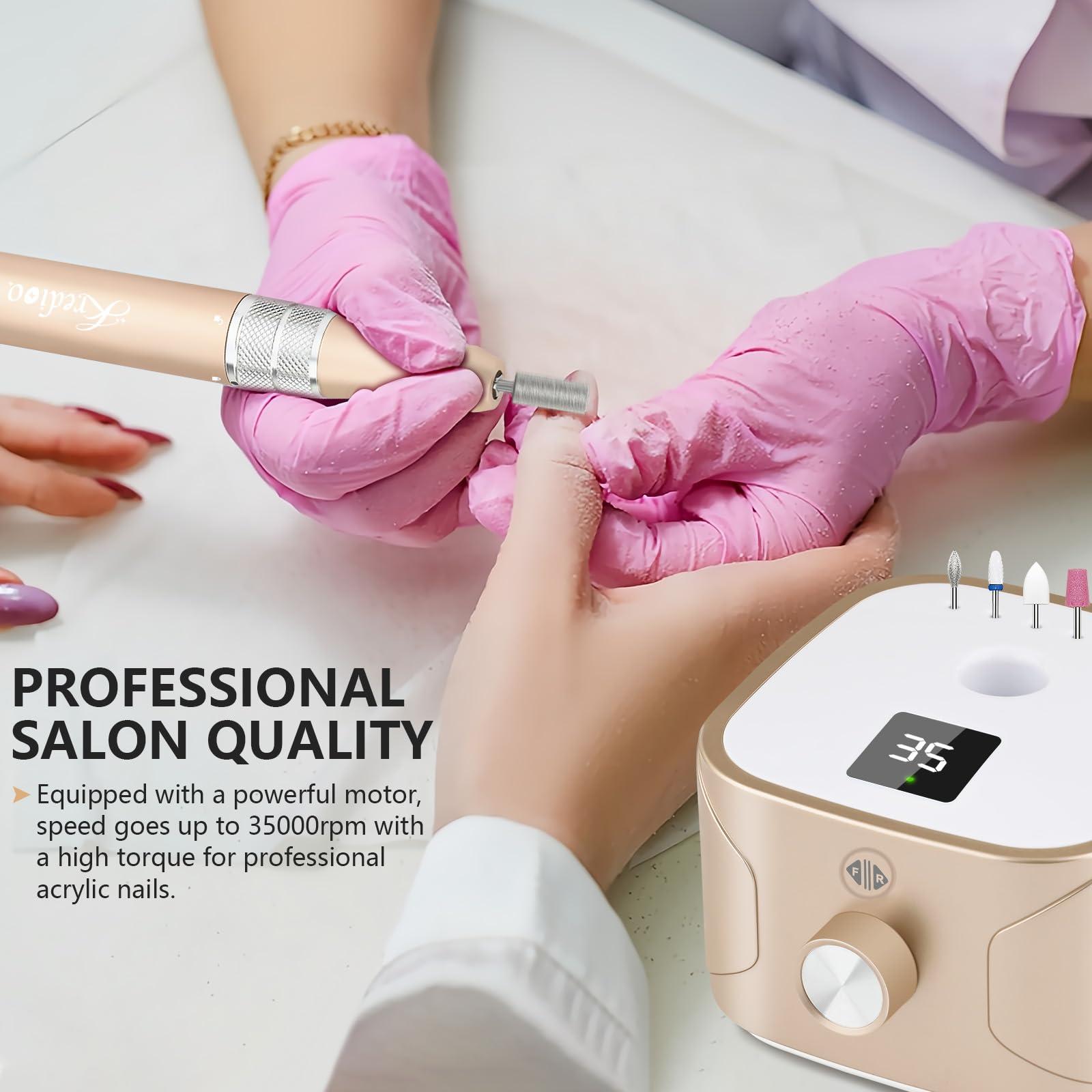 Kredioo Kredioo Electric Nail Drill 35000RPM Professional Manicure Machine Kit for Acrylic Nails Remove Gel Polish Thick Toe with 11 Bits Easy Build-in Bit Holder Twist Lock Changing Bit Valentine\'s Day Gift