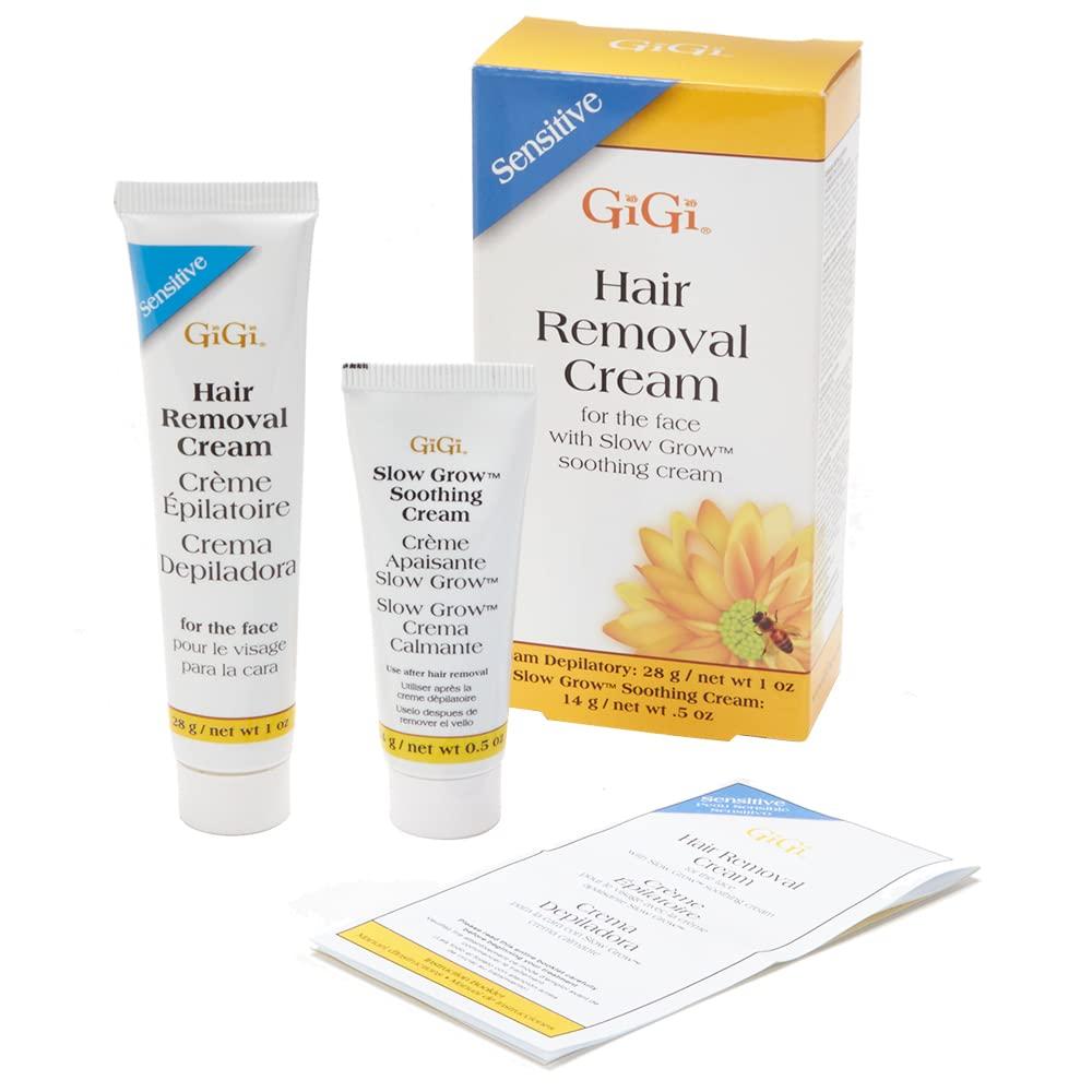 GiGi GiGi Hair Removal Cream for the Face - 1 oz, and Slow Grow Soothing Cream - 0.5 oz, Hair Removal Kit for Sensitive Skin, 1-pack