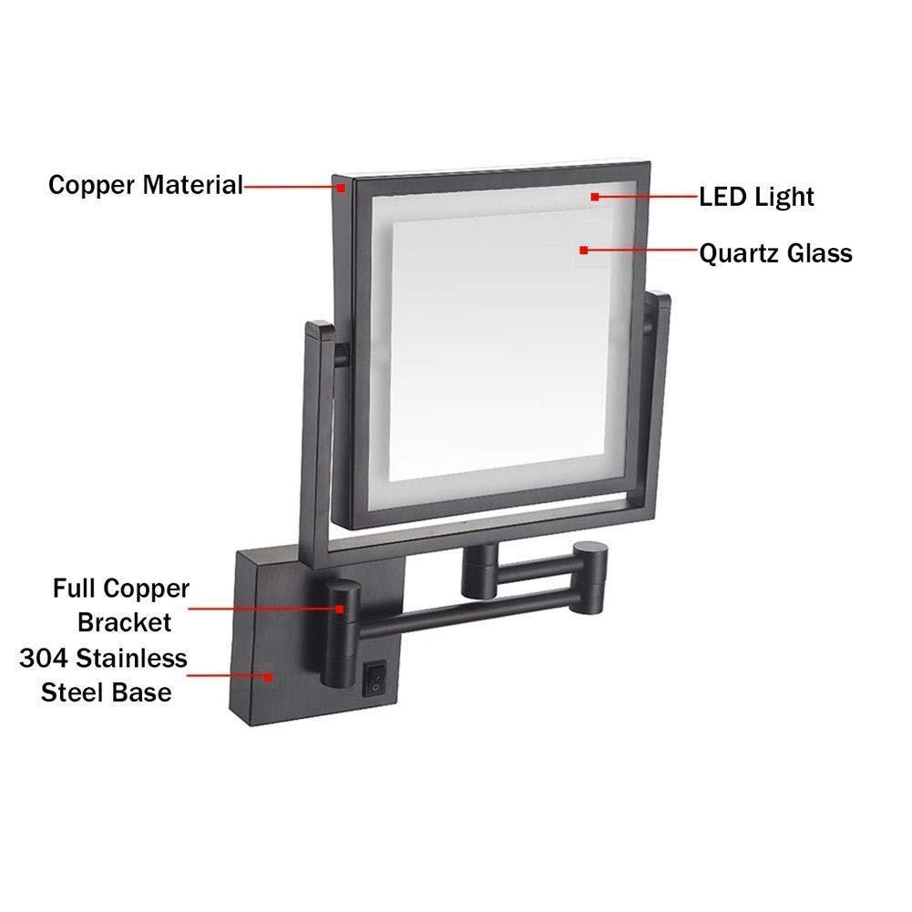 Suuim Makeup Mirror Makeup Mirror, Bathroom Shaving Mirror Wall Mounted LED Illuminated Makeup Mirror 8X Magnification Extending Folding Double Side with Dr