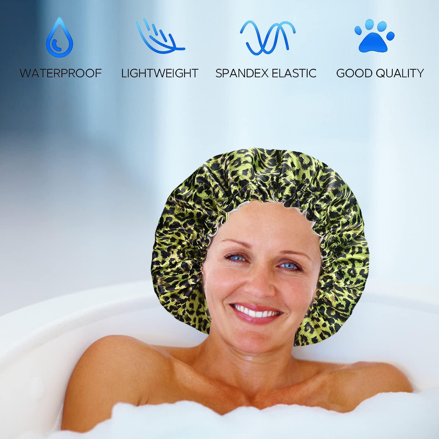 Fishent Fishent Adjustable Shower Cap, Large Reusable Shower Caps for Women Long Hair, Double Layer Waterproof Hair Cap, Adult Bathing Cap Shower Hat for Hair Protecton