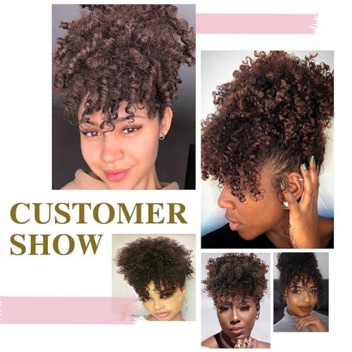 TOZIKA TOZIKA Afro Puff Jerry Curls Afro Puff Non Drawstring Ponytail with bangs Synthetic Fauxhawks Short Afro Puff Kinky Curly