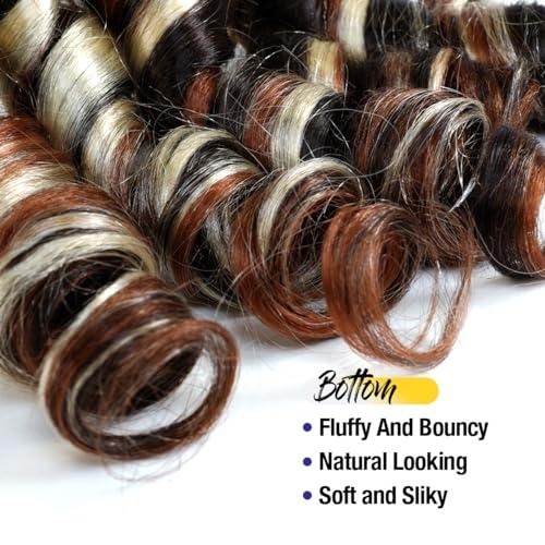 AU-THEN-TIC AU-THEN-TIC French Curly Braiding Hair 22 Inch French Curl Wavy Braids Spiral Curl Bouncy Braiding Hair for Goddess Box Braids Crochet Hair Extensions (9 Bundles (Pack of 3), P4/30/613)