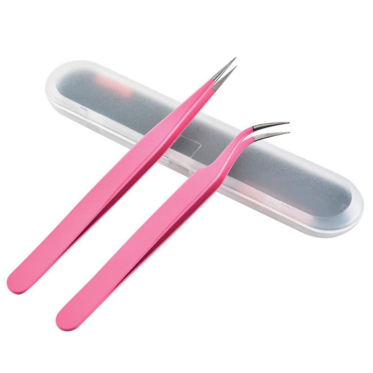 LENmzpomA Eyebrow Grooming Beauty Tool Trimmer Stainless Steel 2Pcs/Set False Eyelashes Extension Remover Tweezer Nipper Makeup Pink(Pink)