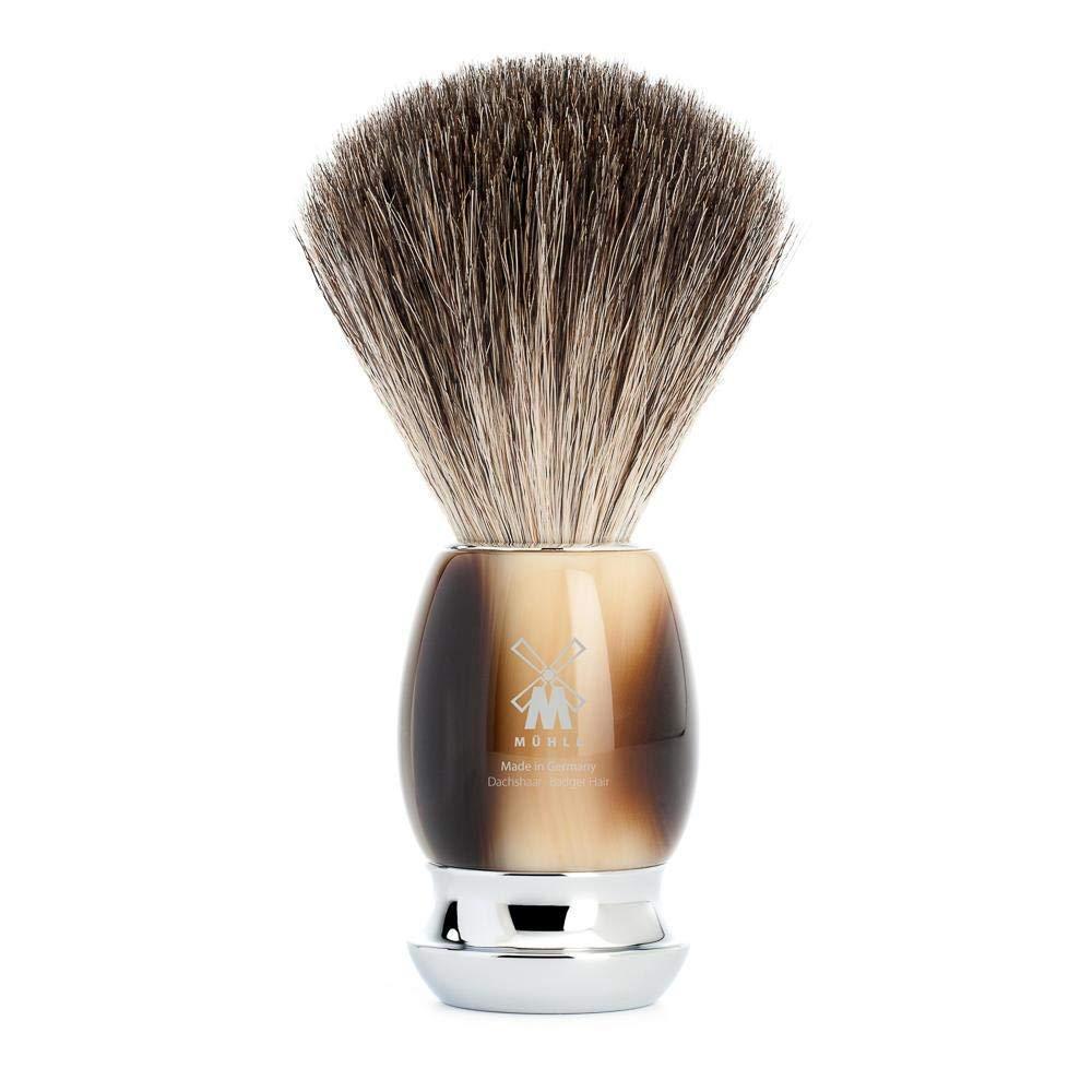 M MÜHLE MÜHLE VIVO Brown Horn Pure Badger Shaving Brush - Luxury Shave Brush for Men, Rich Lather