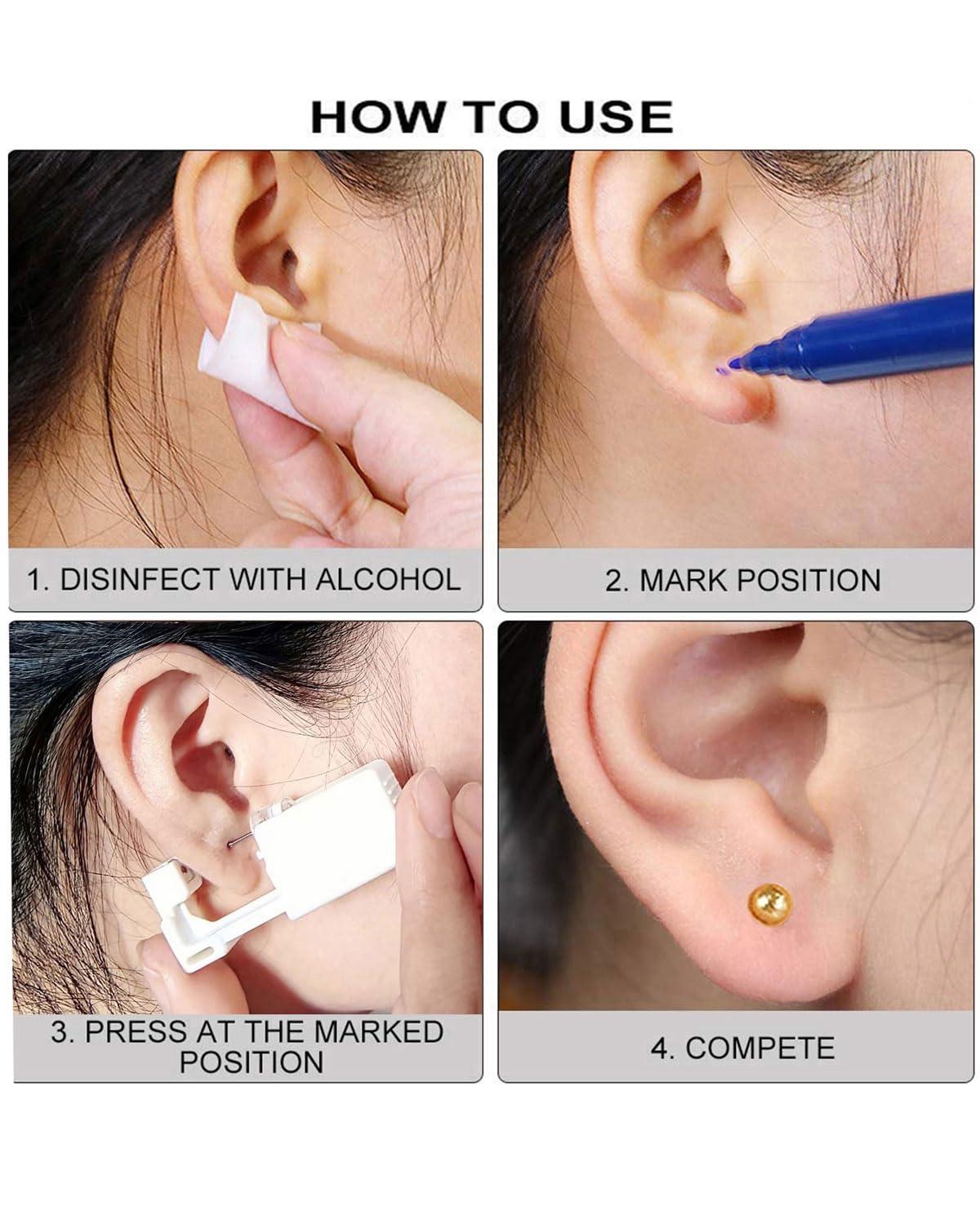 SLVIEKAE Ear Piercing Kit, SLVIEKAE Ear Piercing Kit Earring No Pain Easy Use Ear Piercing Gun Kit with CZ Earrings Stud (Gold)