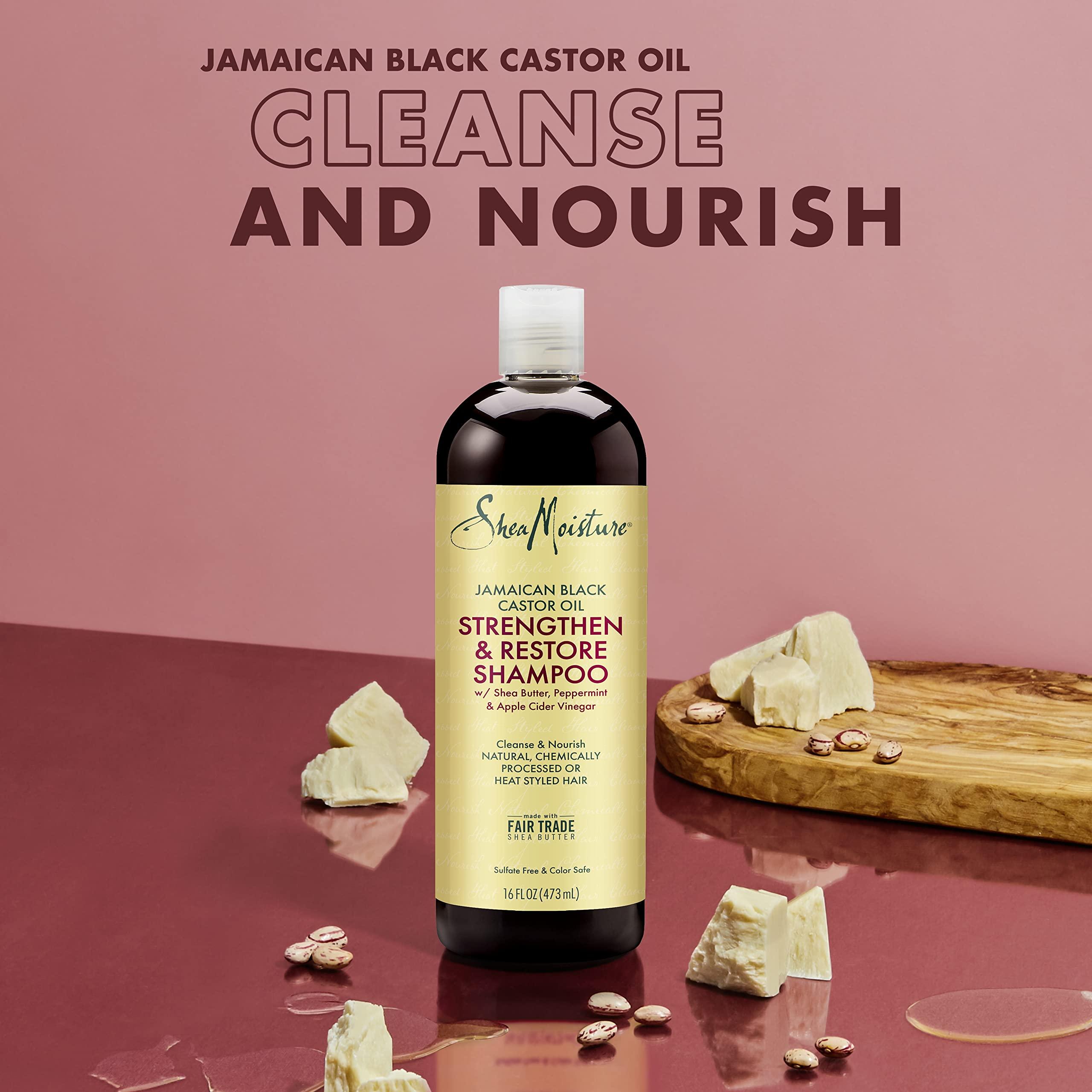 SheaMoisture Shea Moisture Jamaican Black Castor Oil Strengthen & Restore Shampoo, Shea Butter, Peppermint & Apple Cider Vinegar, Sulfate Free, Natural, Chemically Processed Hair, Family Size, 16 Fl Oz