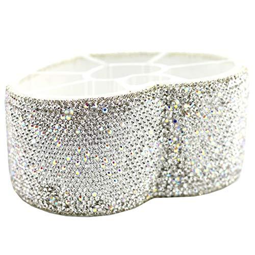 Bestbling Desktop Cosmetic Storage Box 8-hole Heart-Shaped Bling bling Rhinestone Cosmetic Tools storage Box Jewelry Storage Box (Silver)