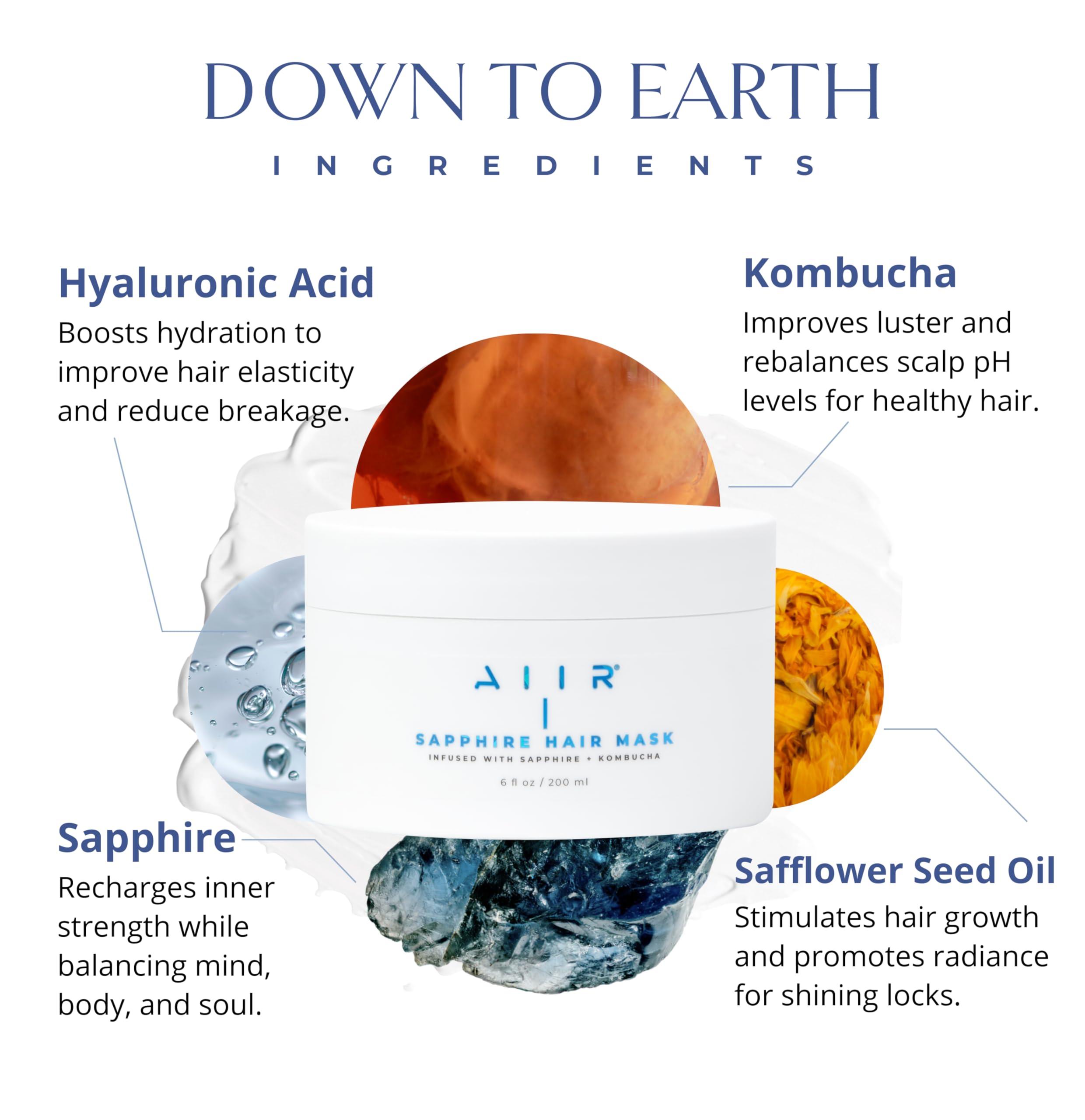 AIIR AIIR Sapphire Shampoo, Conditioner & Mask Bundle, Color Treated & Damaged Hair, Strengthen & Repair with Coconut Oil, Sulfate Free, Crystal Infused for Stronger, Healthier and Shinier Hair