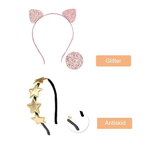 BPNHNA 3pcs Glitter Bow Cat Ears Headband Stars Hair Bands Elastic Hair Hoop for Women Girls Party Daily Hair Decor Accessories