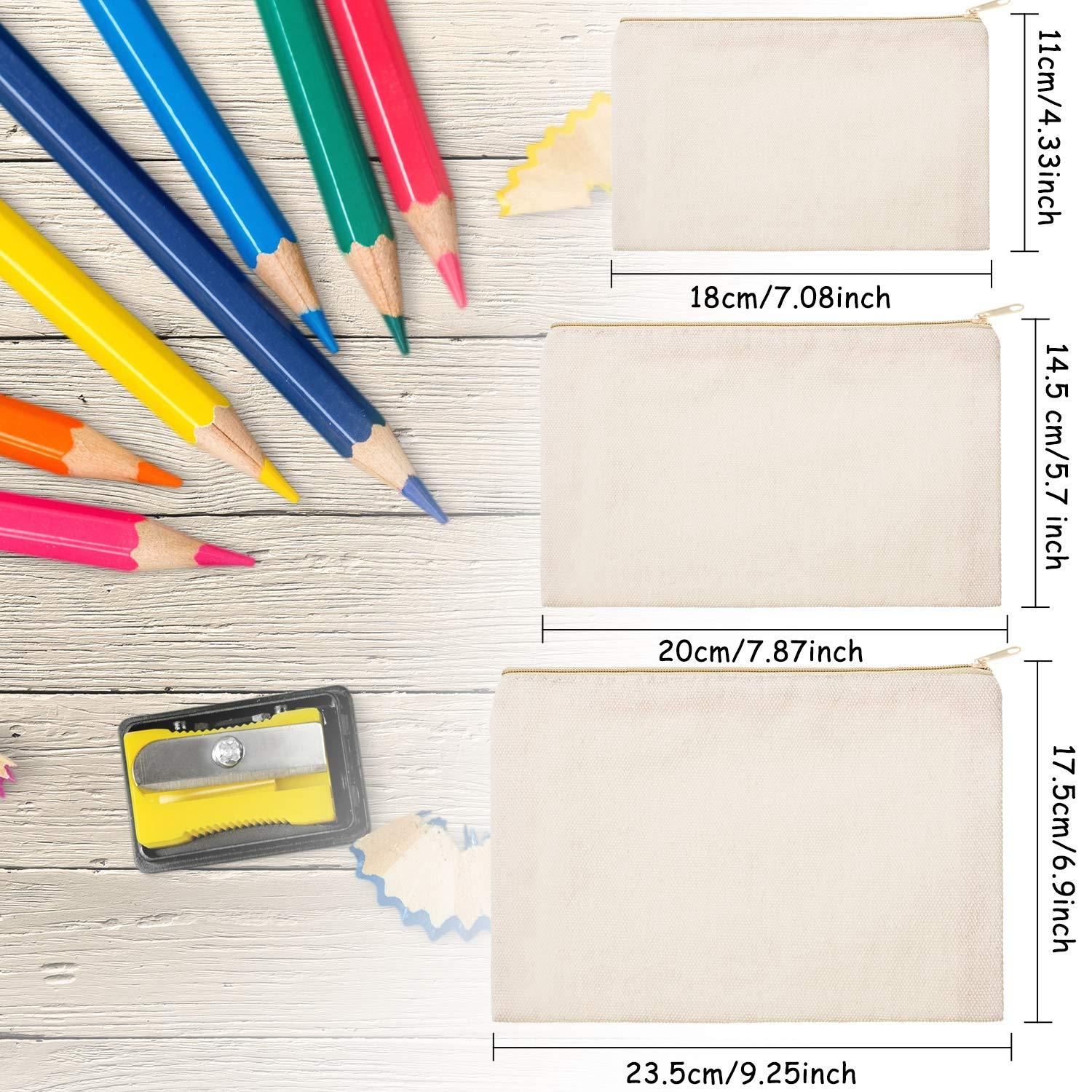 Frienda Frienda 12 Pieces Canvas Cosmetic Bag Multipurpose Cosmetic Pouch Zipper Makeup Bags Blank Make Up Purse for Women Travel Organize Storage, Multi Sizes