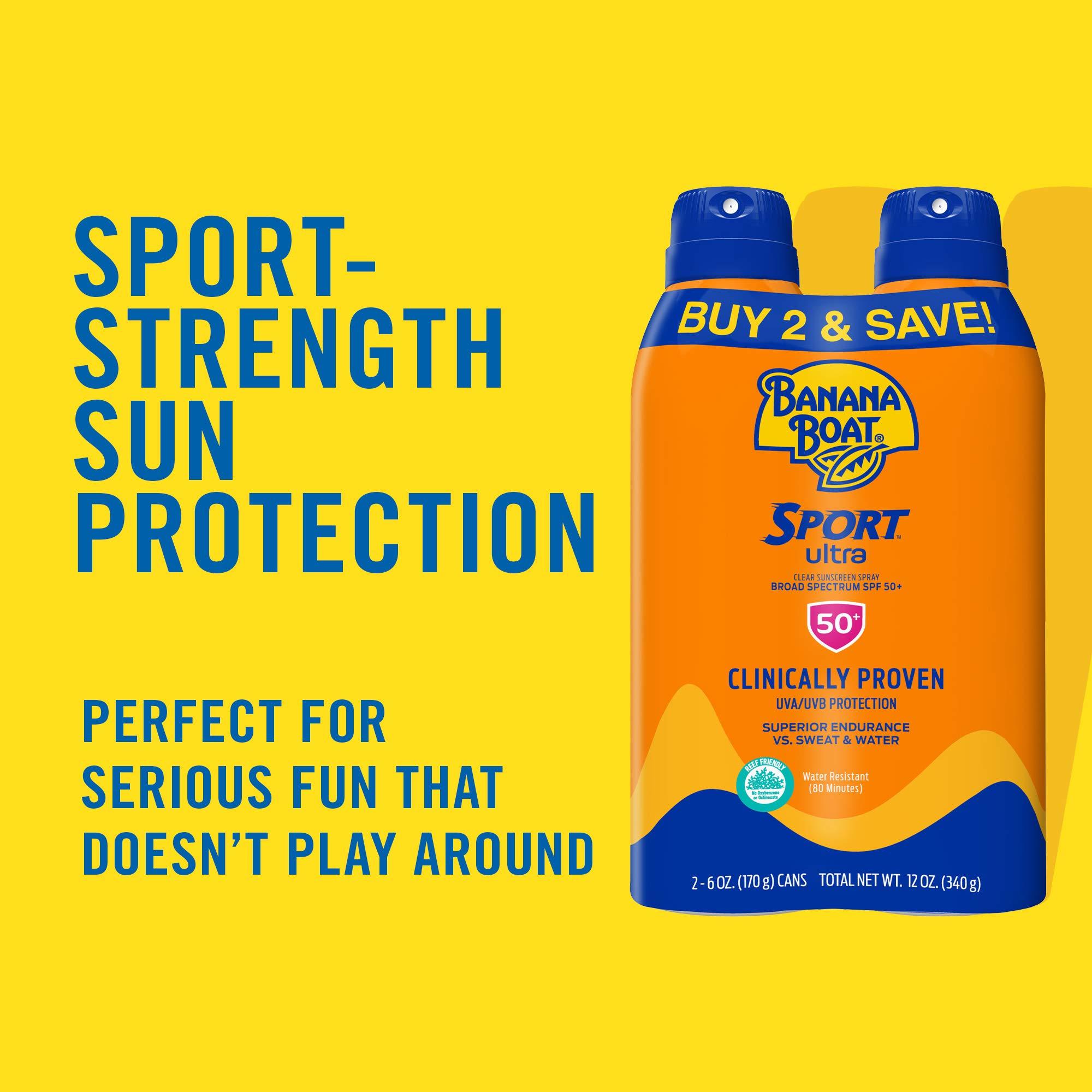 Banana Boat Banana Boat Sport Ultra SPF 50 Sunscreen Spray Twin Pack | Banana Boat Sunscreen Spray SPF 50, Spray On Sunscreen, Water Resistant Sunscreen, Oxybenzone Free Sunscreen Pack, 6oz each (Pack of 2)