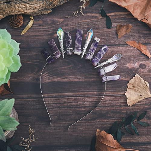 Formery Formery Purple Raw Crystal Crown Silver Amethyst Pendulum Quartz Headband Handmade Natural Stone Headpiece Hair Accessories for Women