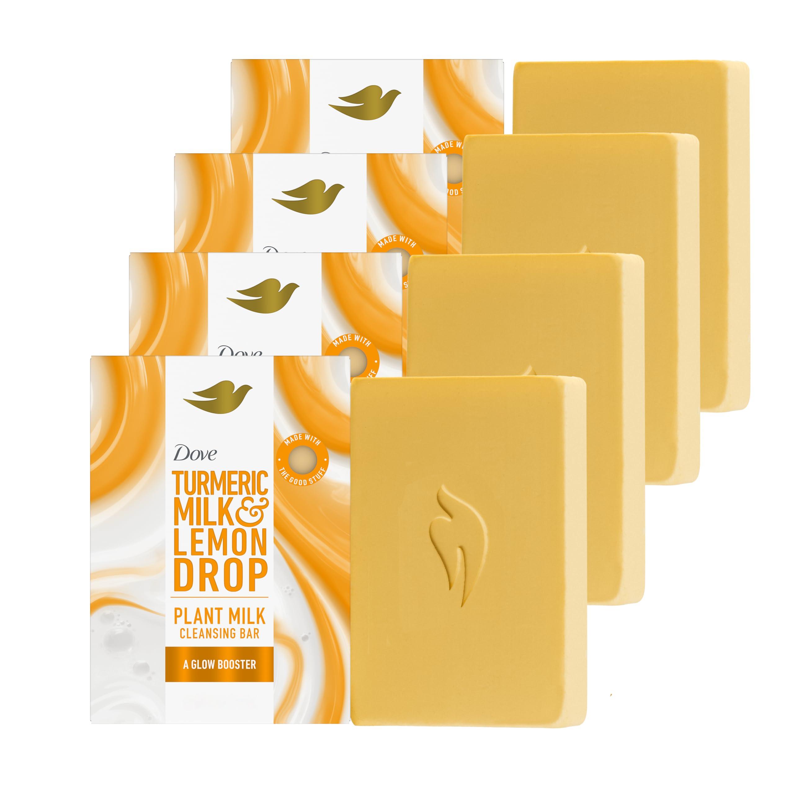 Dove Dove Plant Milk Cleansing Bar Soap Variety Pack with Turmeric Milk & Lemon Drop Glow Booster 4 Count 5 oz Bars for Moisturized Skin