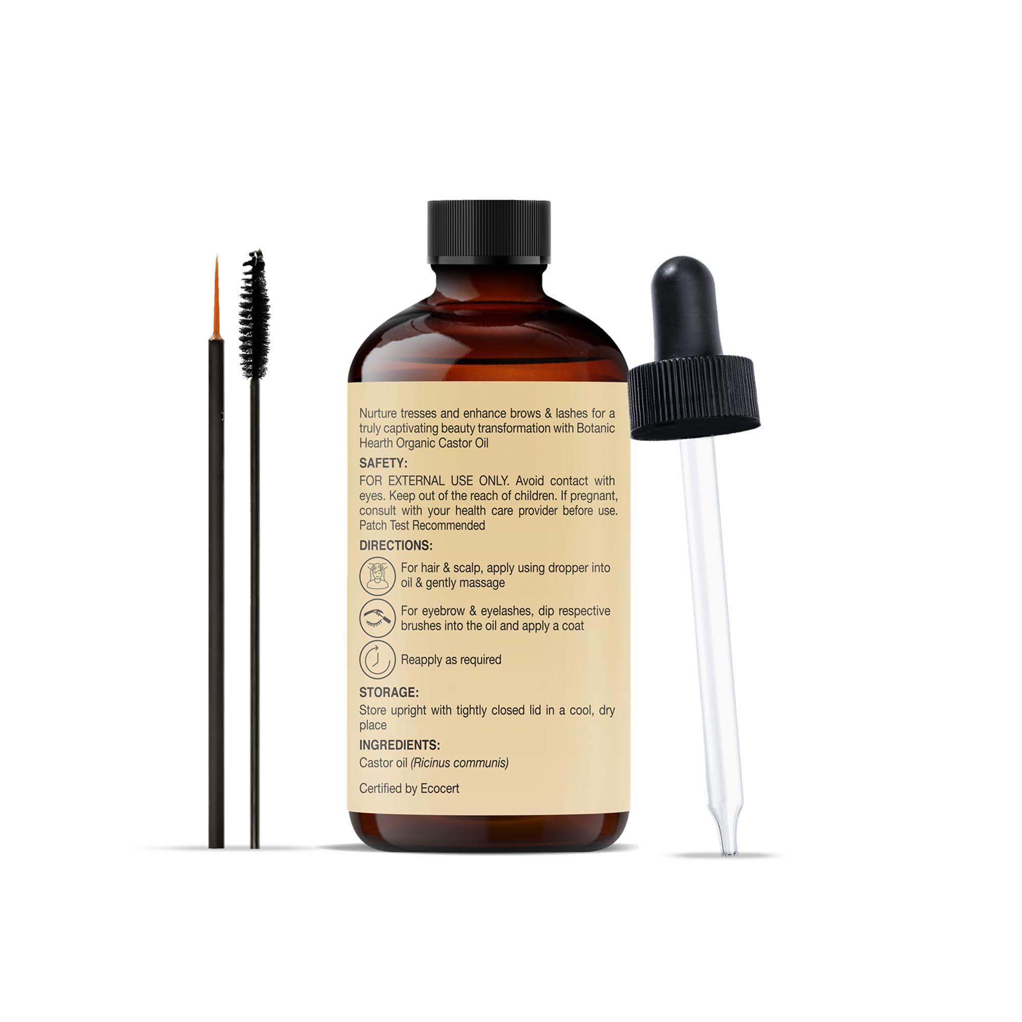 Botanic Hearth Botanic Hearth Castor Oil (2 fl oz) | USDA Certified Organic | 100% Pure & Hexane Free | Cold Pressed |Promotes Growth for Eyelashes, Eyebrows & Hair | Includes Eyebrow & Eyelash Brush