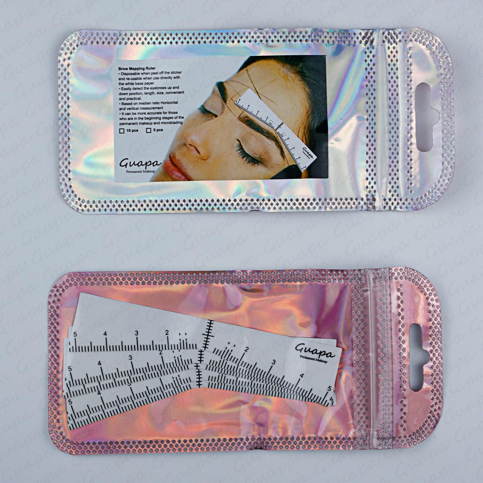 Guapa Guapa Eyebrow Ruler Stencils Easy Mapping Shaping Sticker Stencil Microblading Measure Tool Brow Shape Design Positioning Stickers for Permanent Makeup (White Set -5PCS)