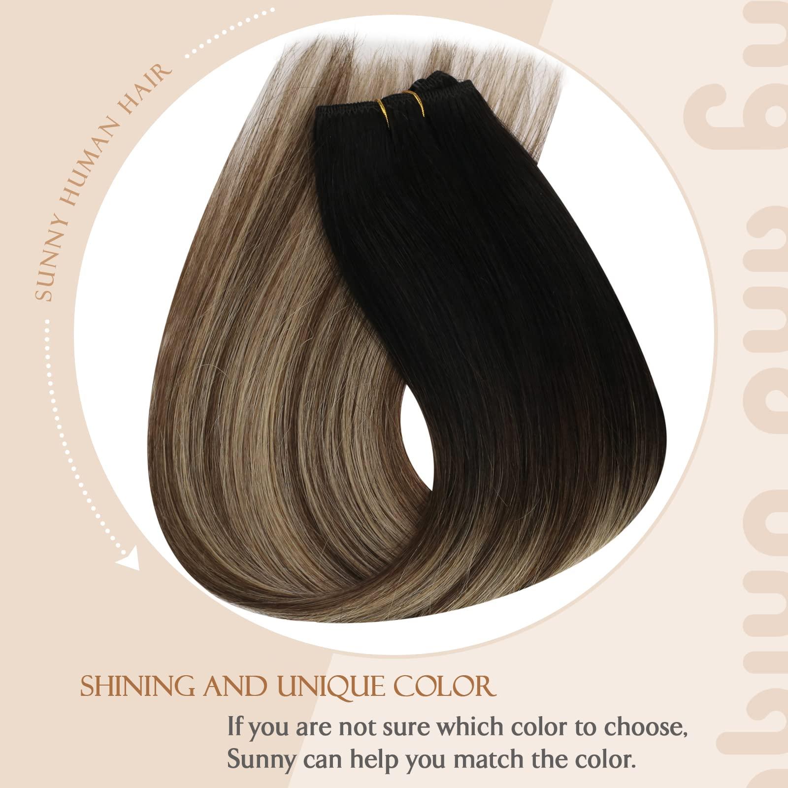 Sunny Hair Sunny Hair Beaded Weft Hair Extensions Human Hair 50G Micro Bead Weft Hair Extensions Real Human Hair Straight Weft Hair Extensions Easy Weft Natural Black to Dark Brown with Caramel Blonde 18inch