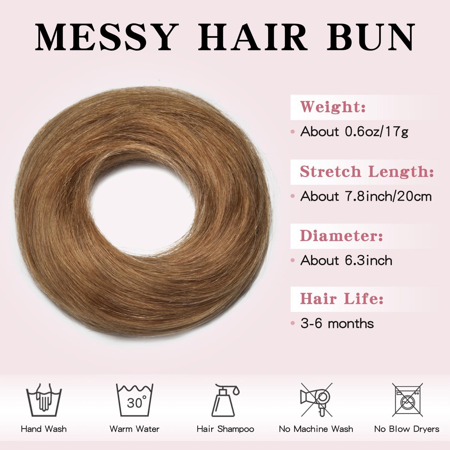 TESSHAIR TESSHAIR Human Hair Messy Bun Hair Piece Scrunchie Light Brown Hair Pieces for Updos Style Natural Wavy Hair Extension Scrunchie 100% Real Human Hair Updo Hair Pieces for Women Girls