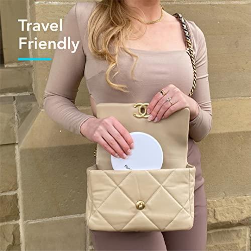 Fancii Fancii LED Lighted Travel Makeup Mirror, 1x/10x Magnification - Daylight LED, Compact, Portable, Large 5" Wide Illuminated Folding Mirror (Lumi) Silk White