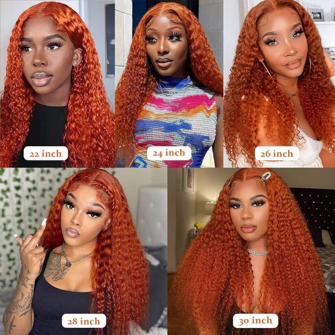 Daules Daules Ginger Curly Lace Front Wigs Human Hair 26in+Ginger 136 Lace Front Wigs Human Hair Body Wave 20in