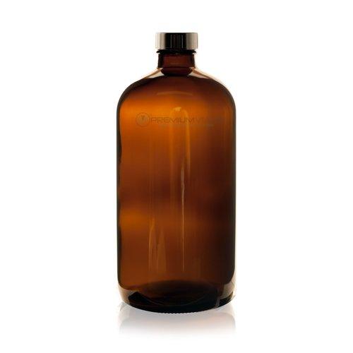 Premium Vials 16oz Empty Amber Glass Bottles with Poly Cone Caps, PLUS Labels (2 Pack) - Refillable Container for Essential Oils, Cleaning Products, or Aromatherapy