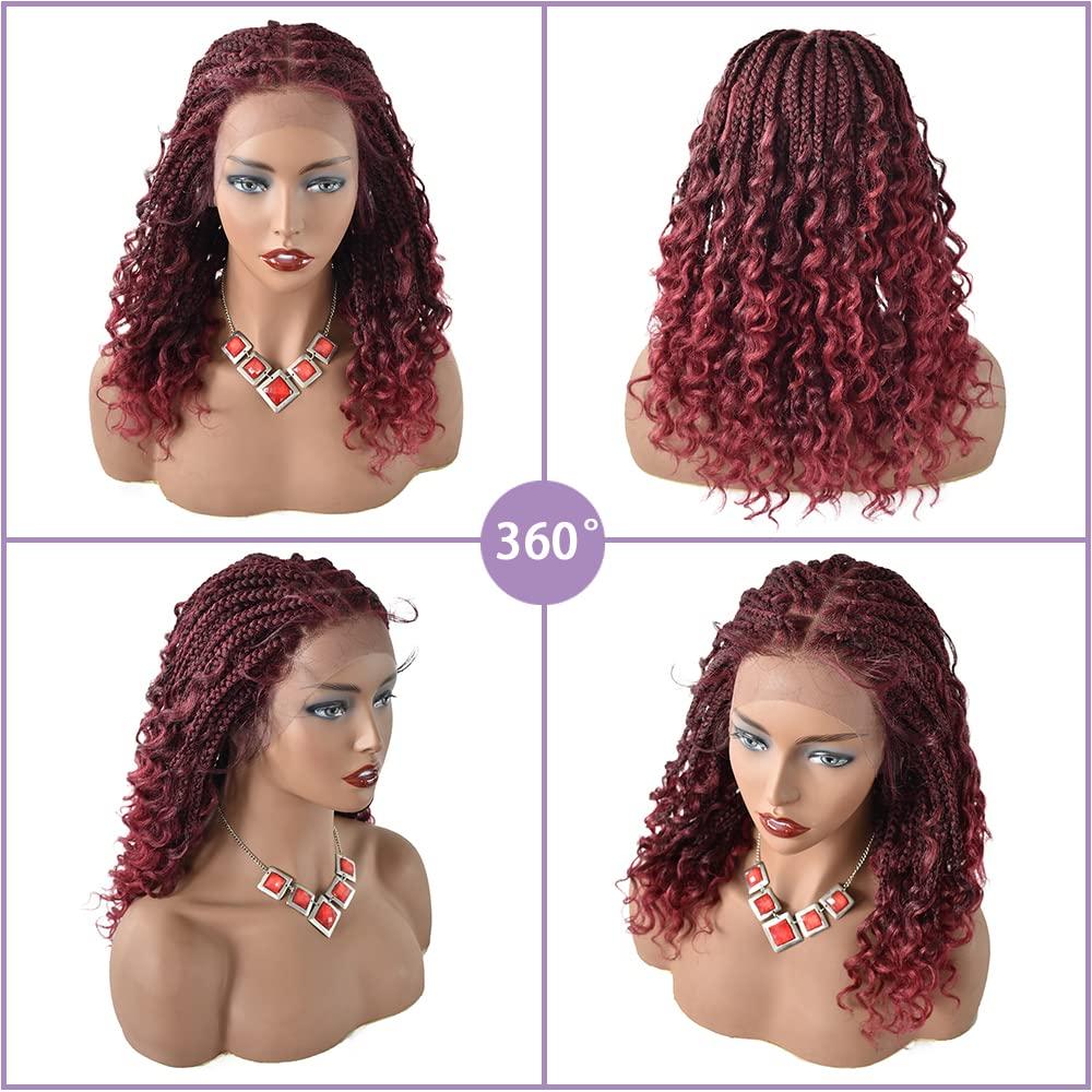 FANCYHAIR 18 Inches 4.75X12.5" Lace Front Braided Wigs with Natural Baby Hair Lightweight Hand Braided wigs for Black Women Curly Wave Ends Synthetic Glueless Cornrow Hair Tribal Braids Wigs (#27/613M Blonde)