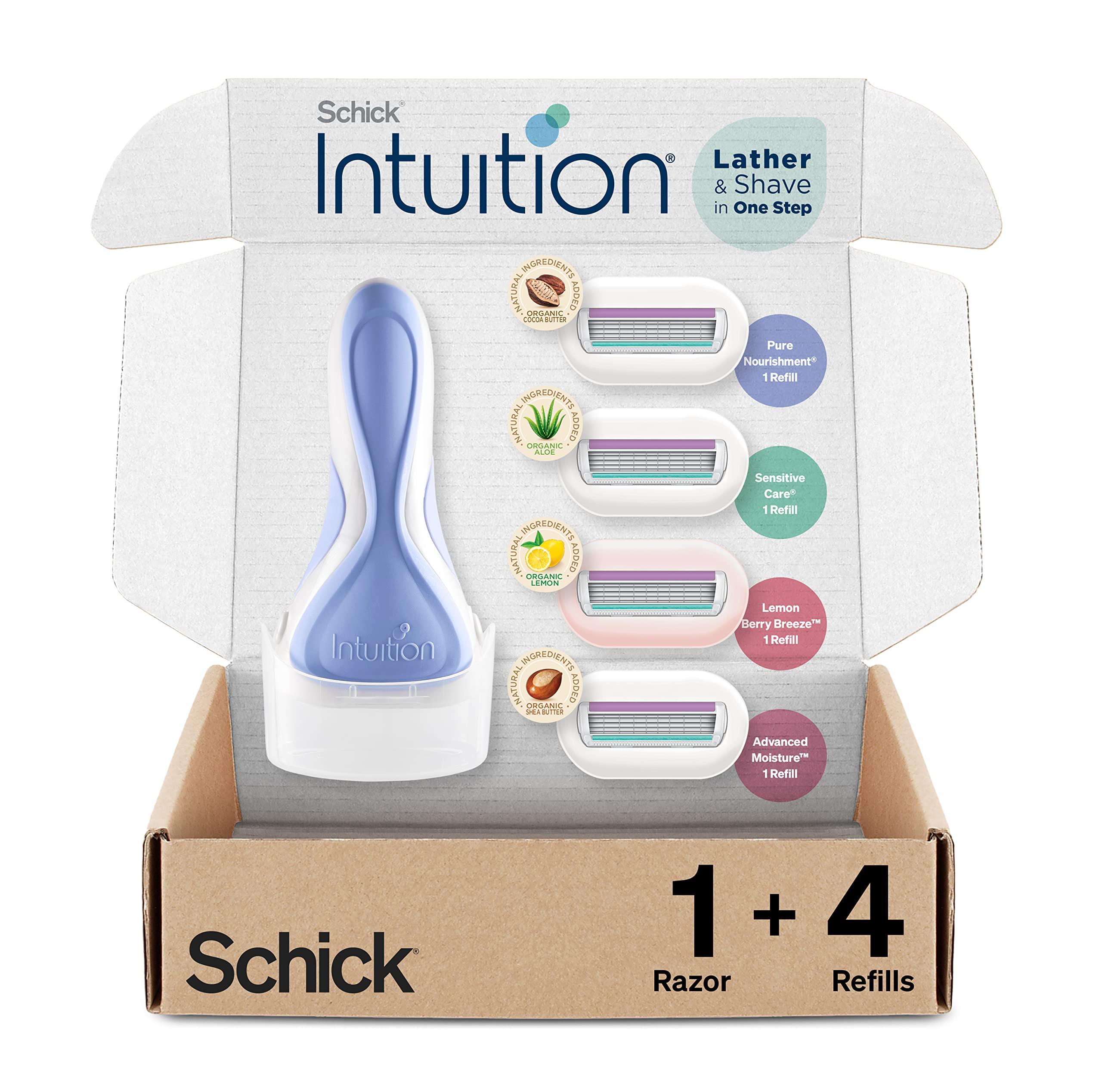 INTUITION INTUITION Schick Women\'s Razor Variety Pack with 1 Handle & 4 Refills & Schick Hydro Silk Touch-Up Dermaplaning Tool, 3ct