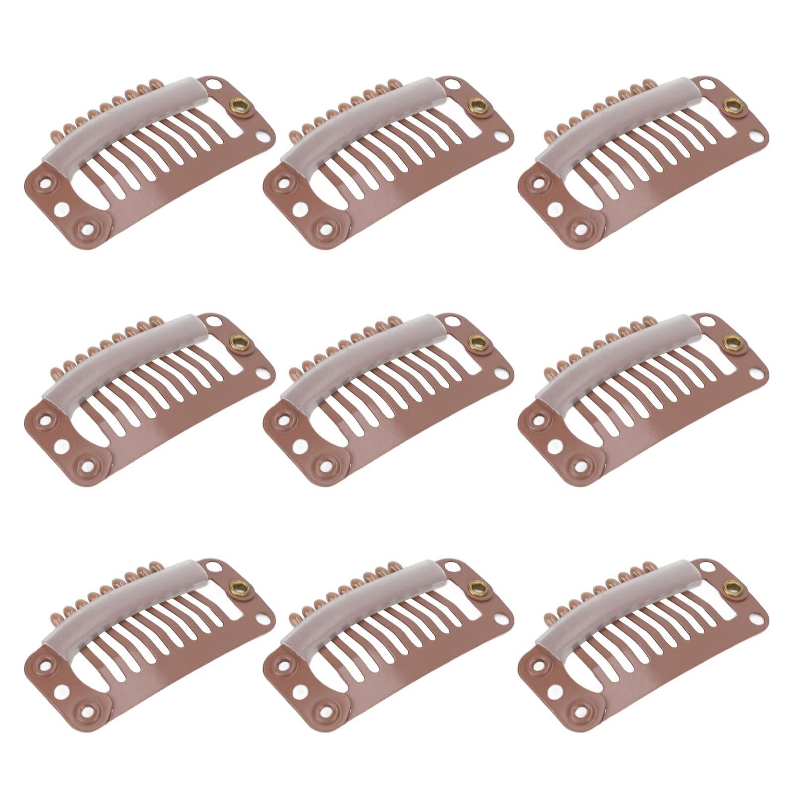 ZJchao 40pcs Hair Wig Clips Stainless Steel 9 Teeth Firmly Hold Hair Extension Hairpiece Clip 32mm(Light Brown)