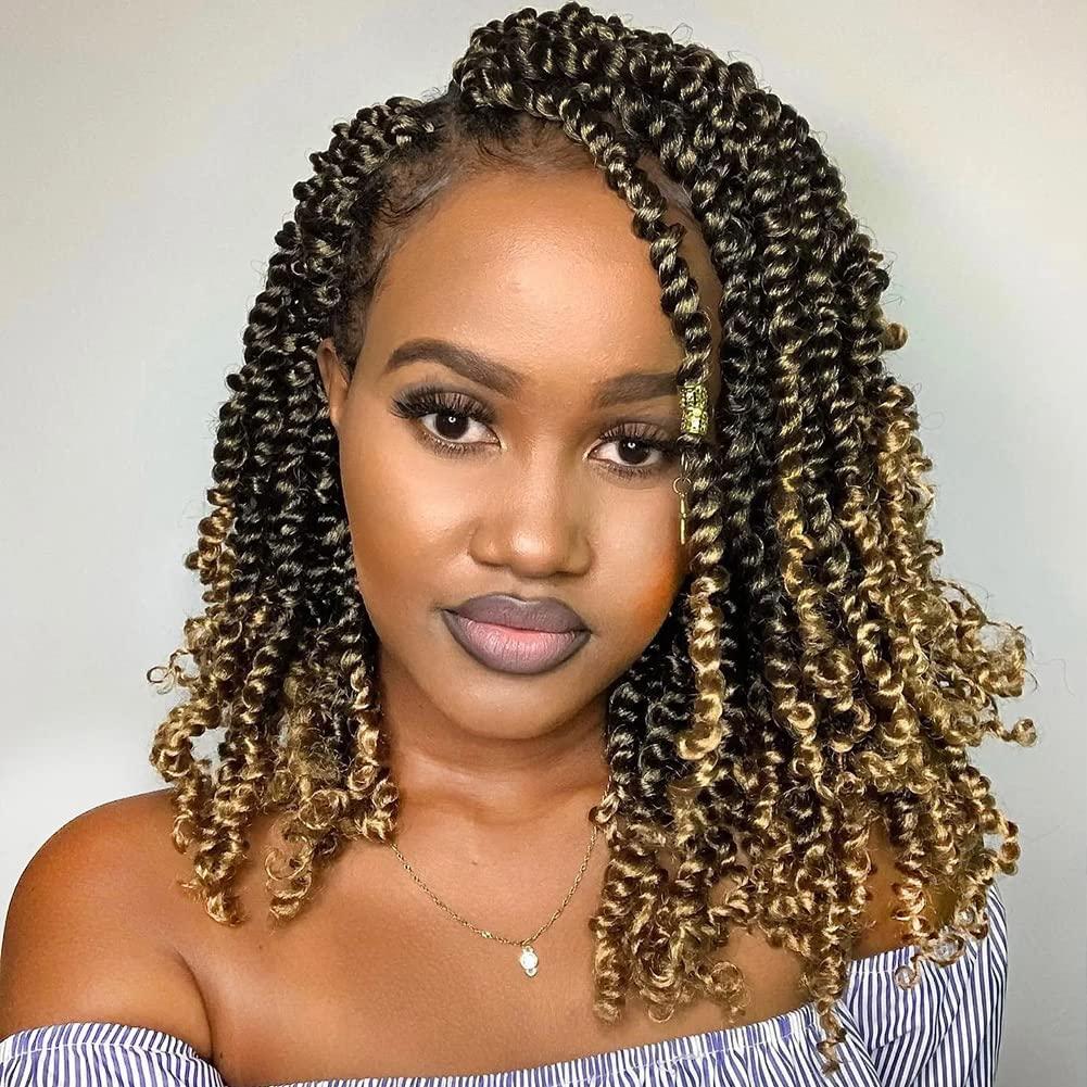 brunnace Passion Twist Crochet Hair 10 Inch 8 Packs Pre-Twisted Passion Twist Hair Crochet Hair for Black Women Pre-Looped Crochet Braids Synthetic Crochet Hair Extensions #T27