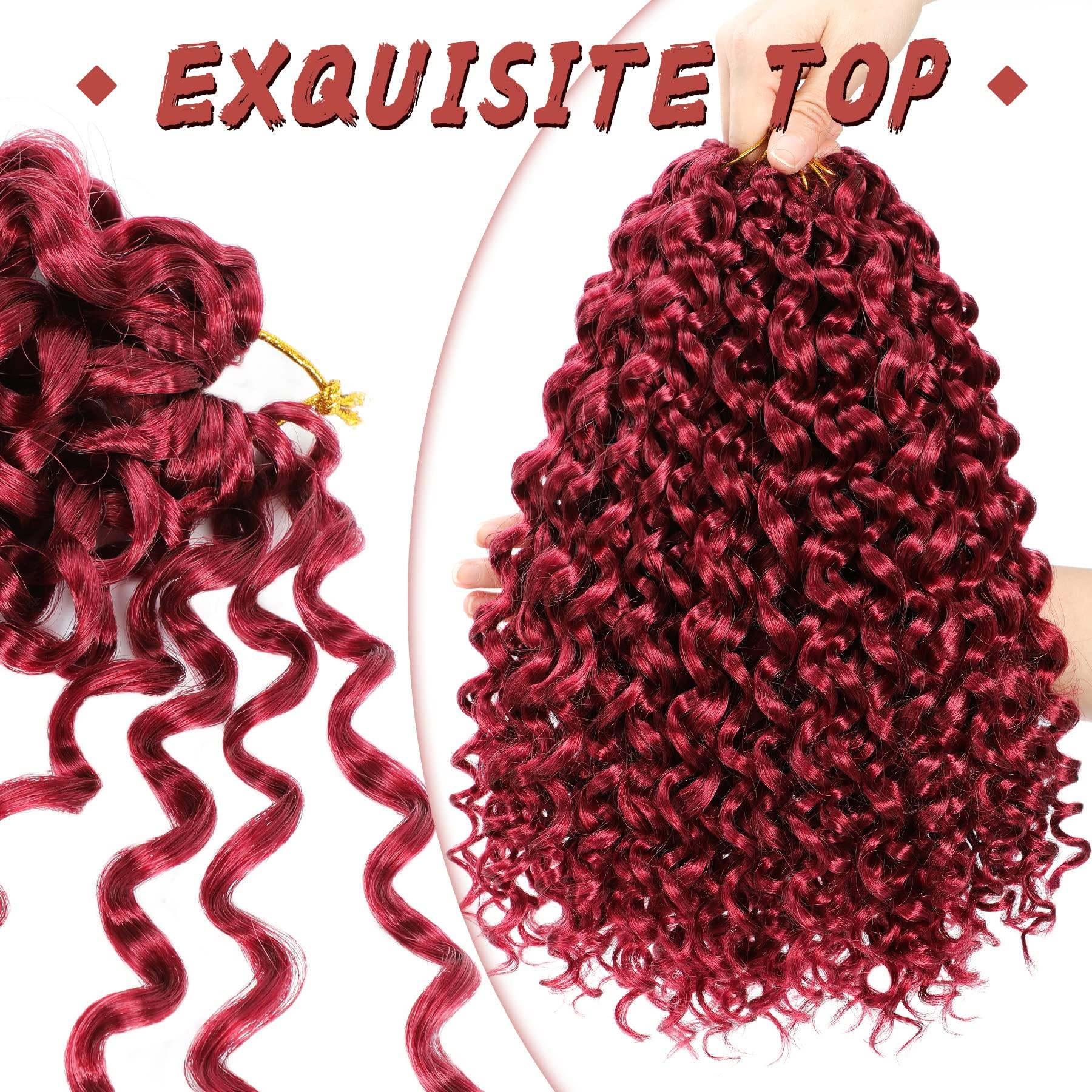 Naniciar Gogo Curl Crochet Hair 12 Inch 8 Packs Burgundy Short Curly Crochet Hair - Beach Curl Crochet Hair - Deep Wave Crochet Hair - Water Wave Braids Synthetic Hair Extensions (12 Inch 8 Packs, Burgundy)