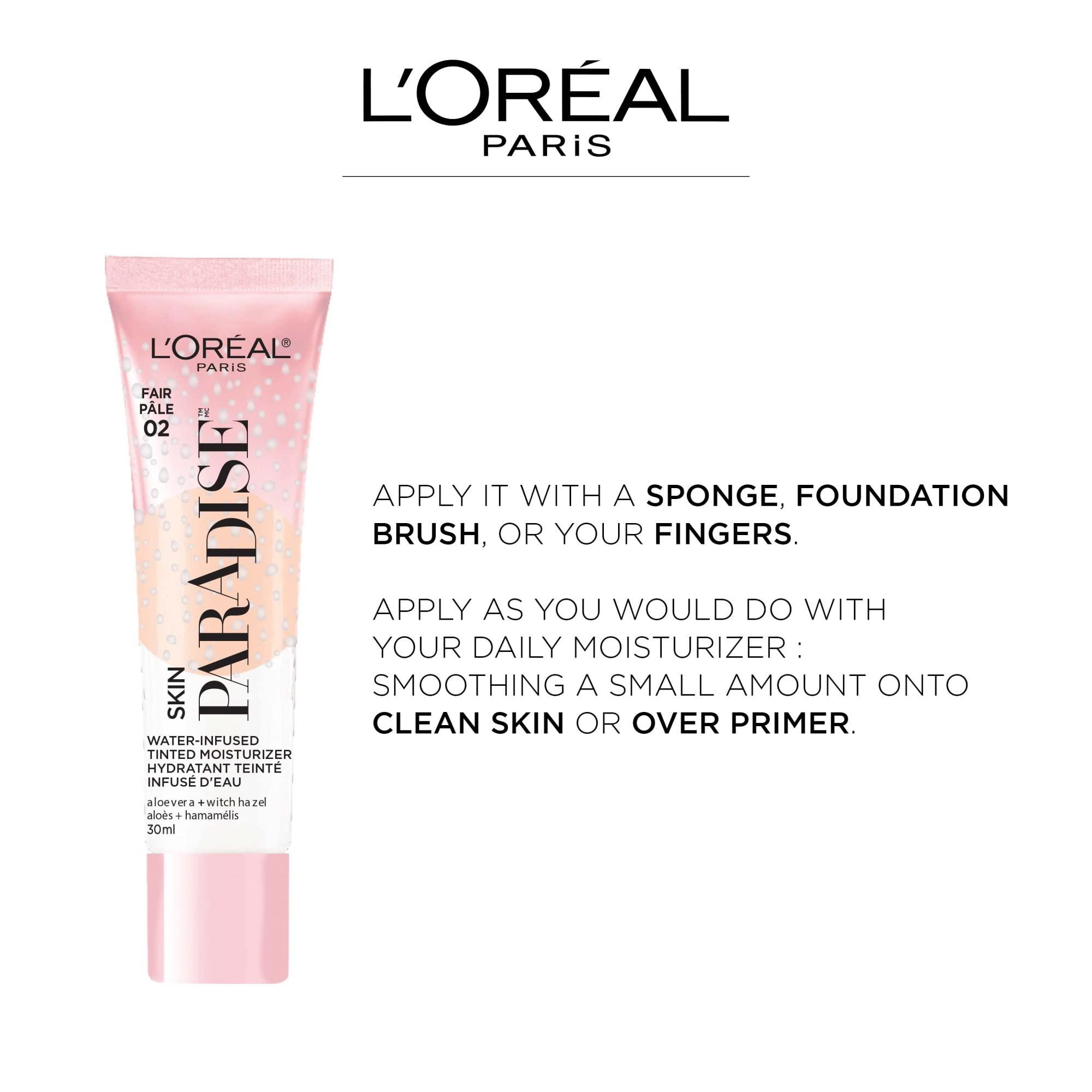 LOral Paris L'Oreal Paris Skin Paradise Water-infused Tinted Moisturizer with Broad Spectrum SPF 19 sunscreen lightweight, natural coverage up to 24h hydration for a fresh, glowing complexion, Deep 03, 1 fl oz