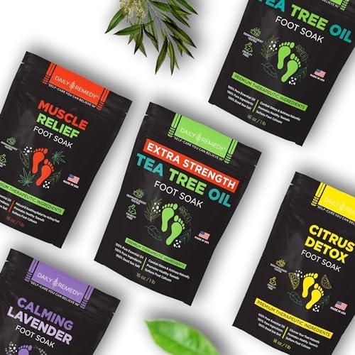 DAILY REMEDY EXTRA STRENGTH Tea Tree Oil Foot Soak with Epsom Salt - Made in USA - for Toenails, Athlete\'s Foot, Itchy Feet, Stubborn Smelly Foot Odor, Pedicure, Foot Calluses & Soothes Sore Tired Achy Feet -16 oz